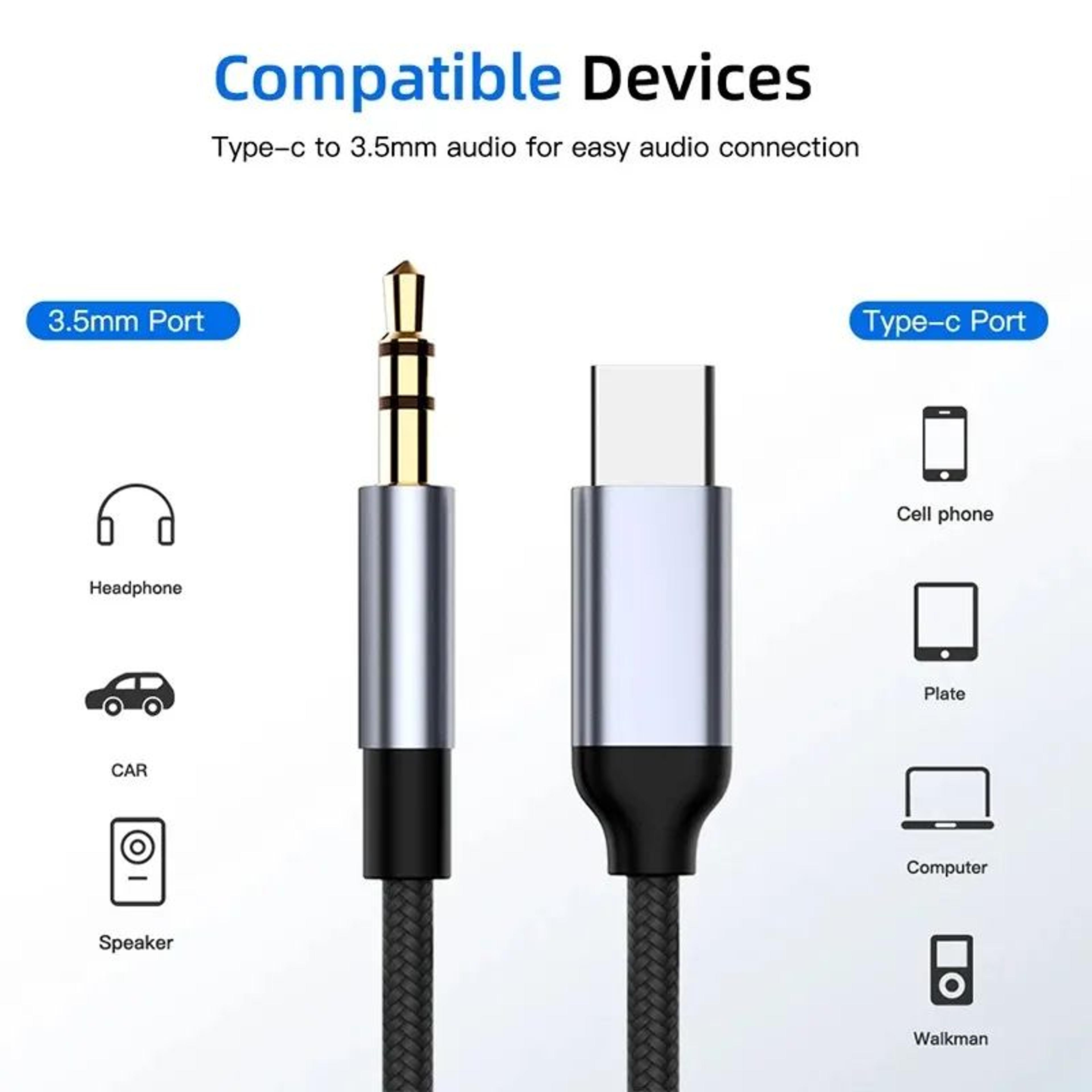 USB C To 35mm Audio Cable For Car And Headphones Type C To AUX Jack Cord 5