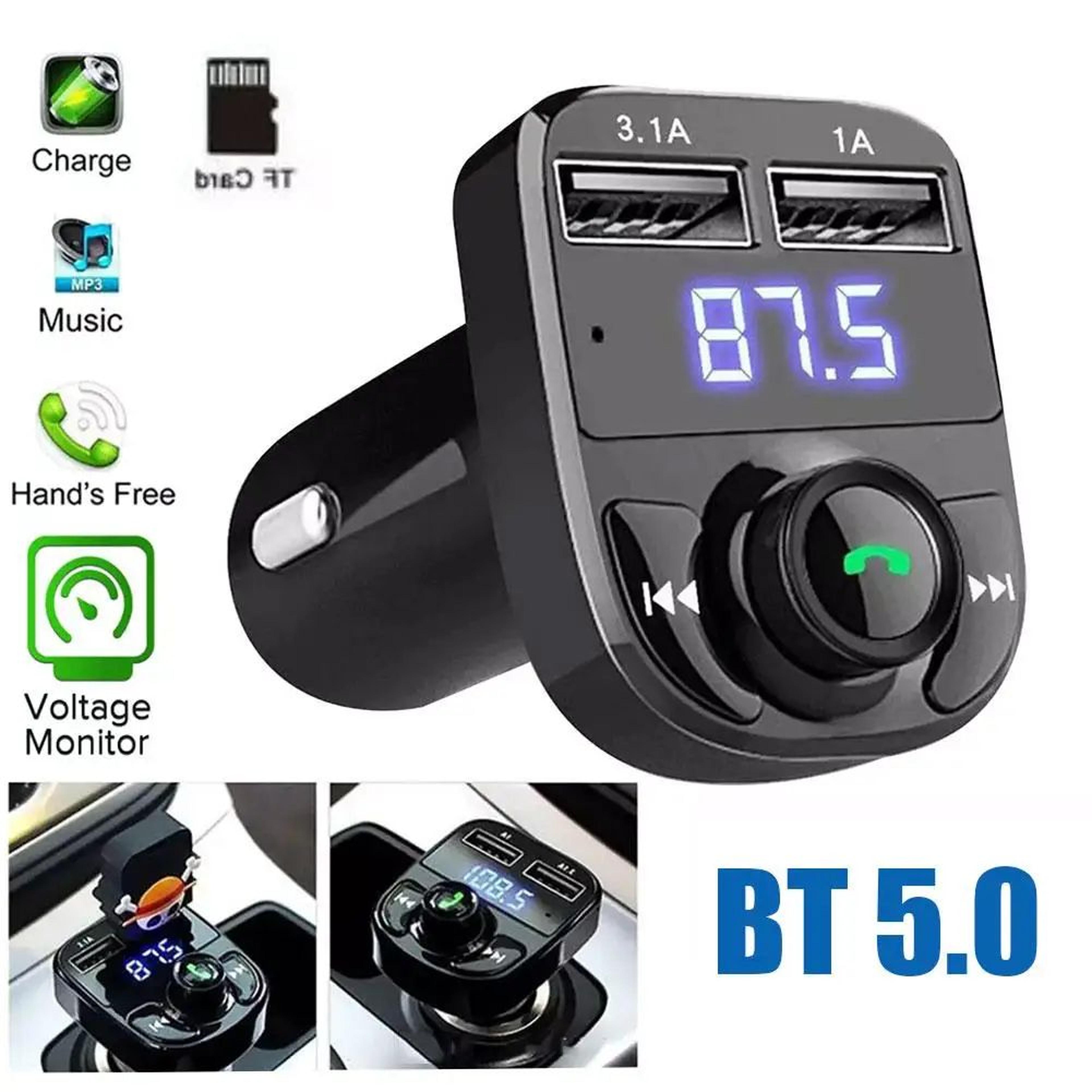 bluetooth 5.0 bluetooth fm transmitter car charger adapter with hands free calling and fast charging