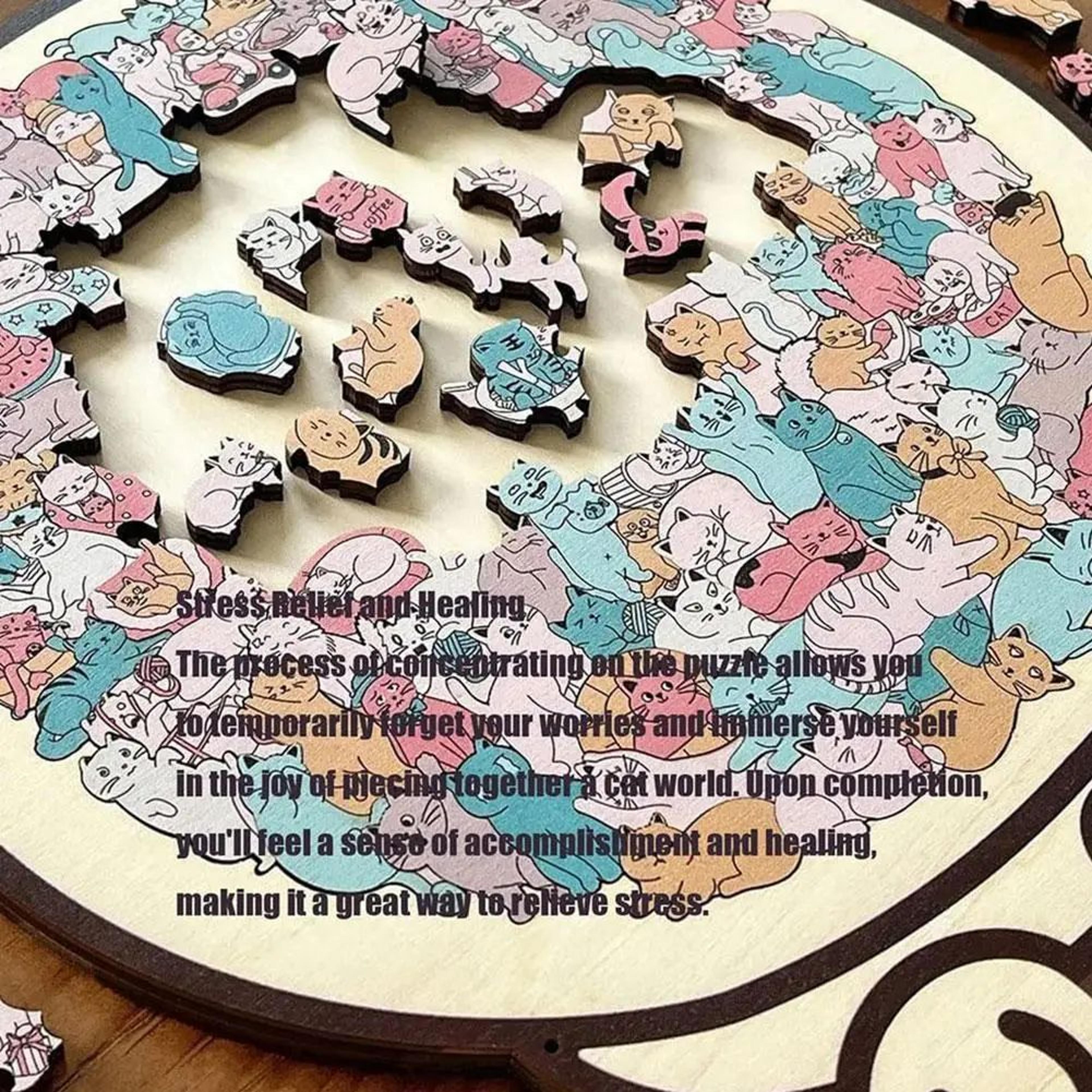 Cat Wooden Puzzle  Colorful AnimalShaped Wooden Jigsaw Decor For Stress Relief  Gifting 4