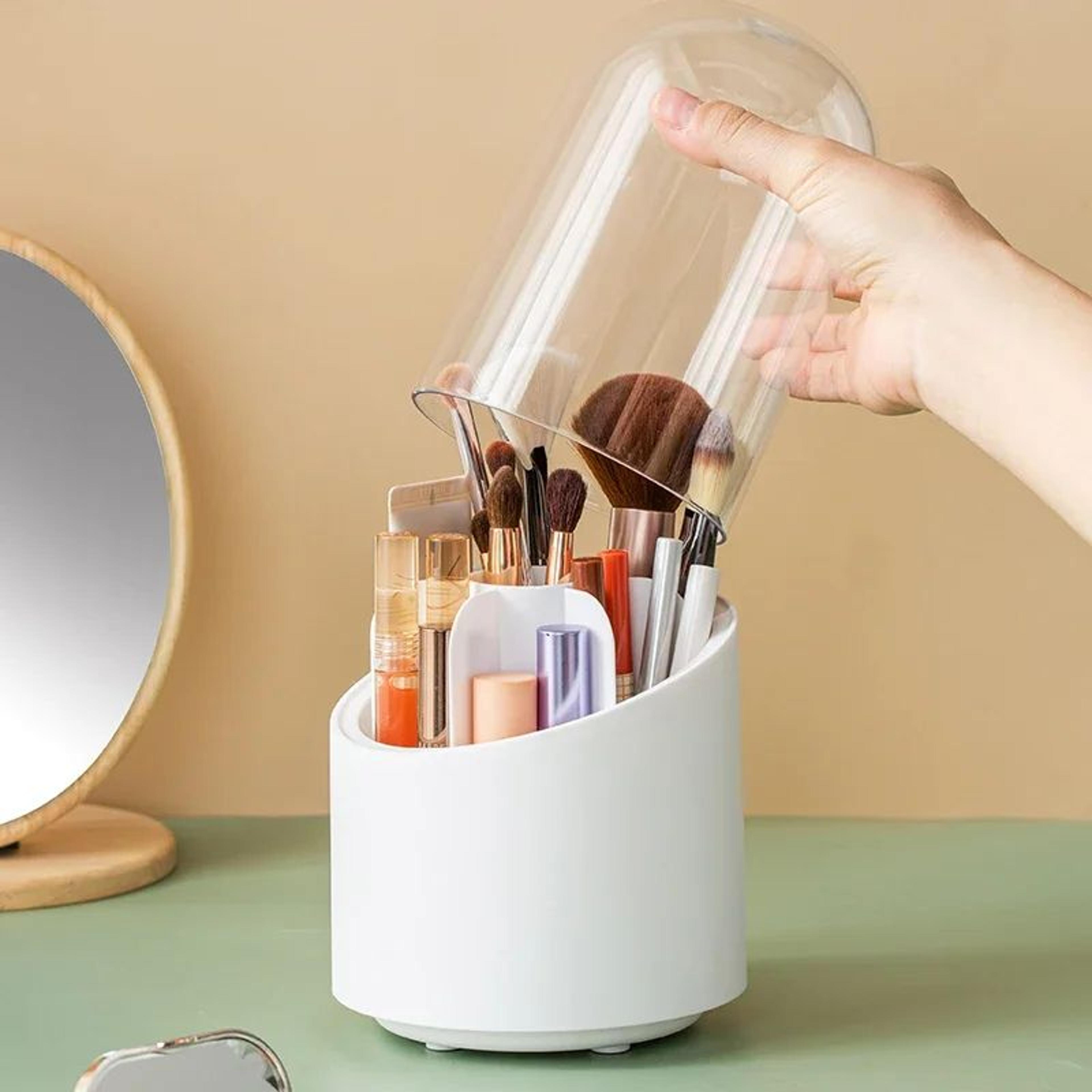 360 Rotating Makeup Brush Holder With Lid  Dustproof Makeup Organizer  Cosmetic Storage Box For Van 3