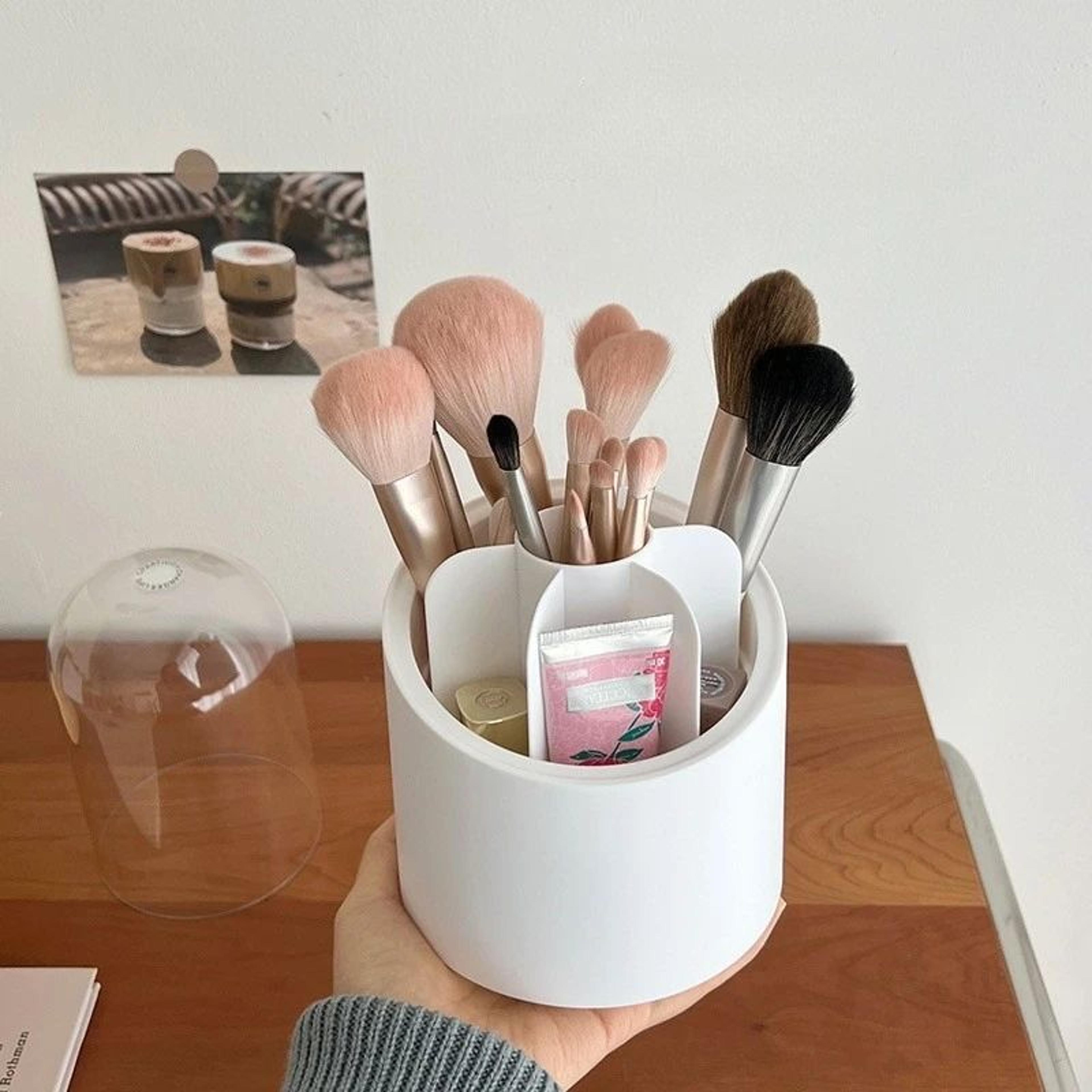 360 Rotating Makeup Brush Holder With Lid  Dustproof Makeup Organizer  Cosmetic Storage Box For Van 6