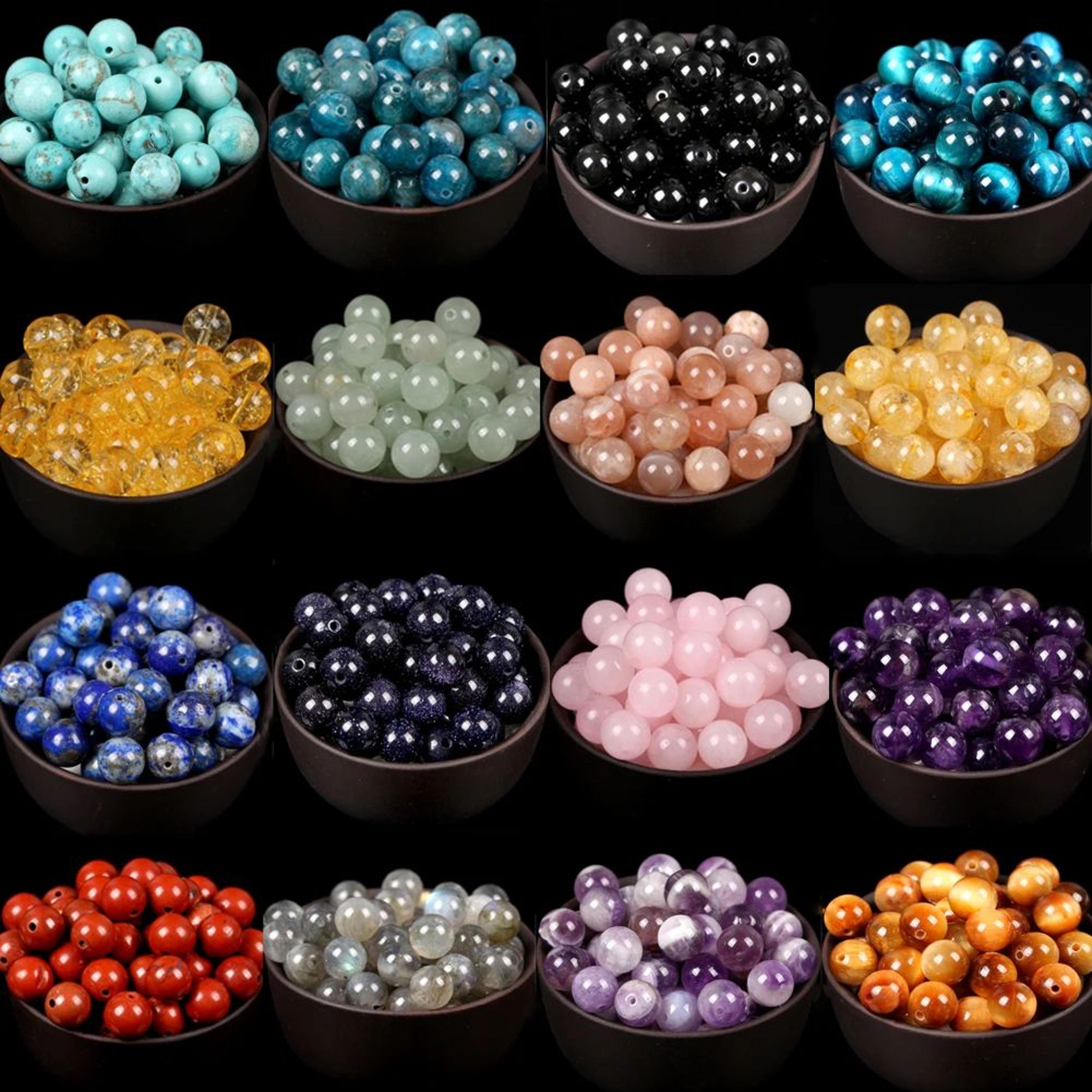 natural stone beads strand for jewelry making – round gemstone beads (tiger eye, amazonite & more) in multiple sizes