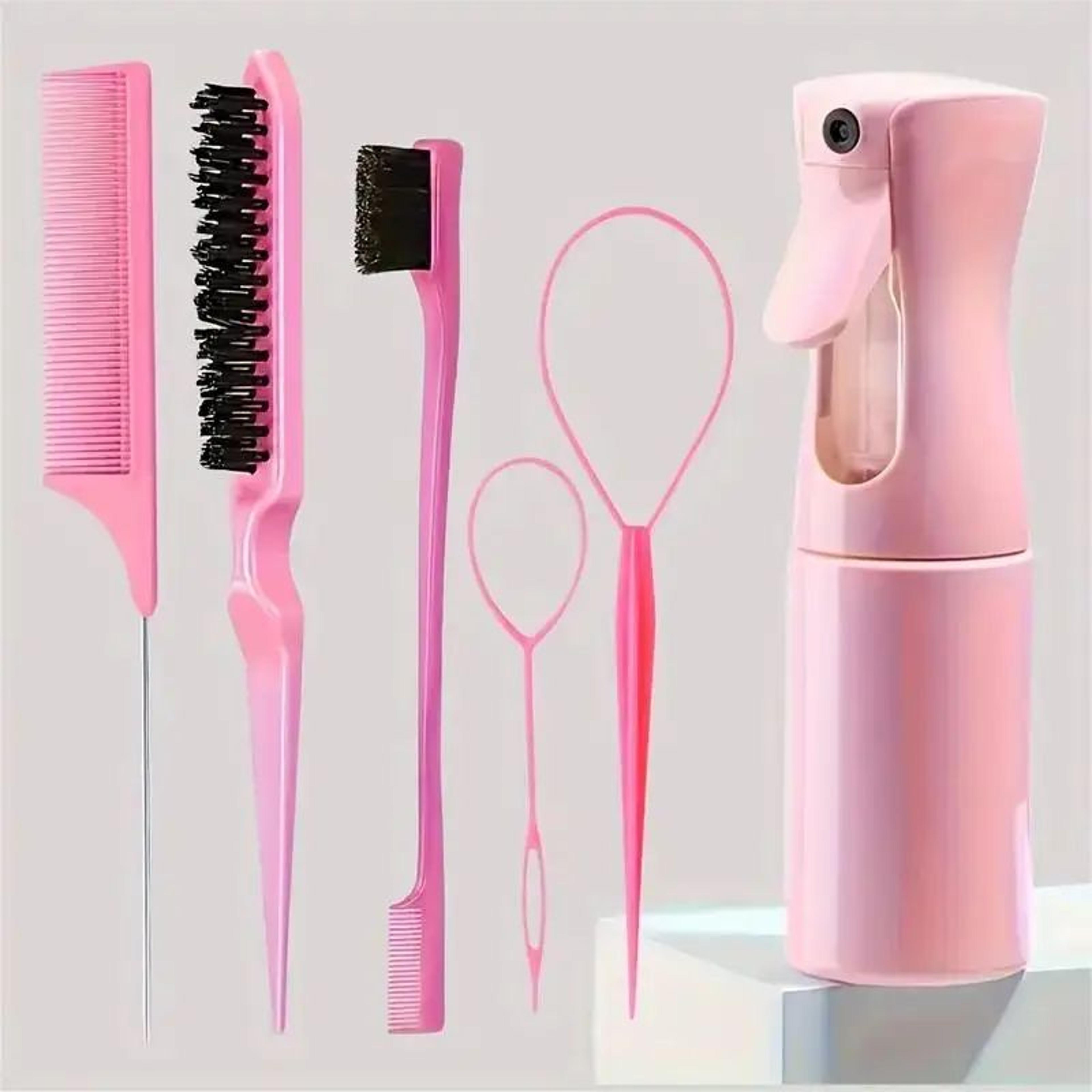 6Piece Hair Brush Set With Hair Spray Bottle Rat Tail Comb  Edge Control Brush For Sleek Styling An 7