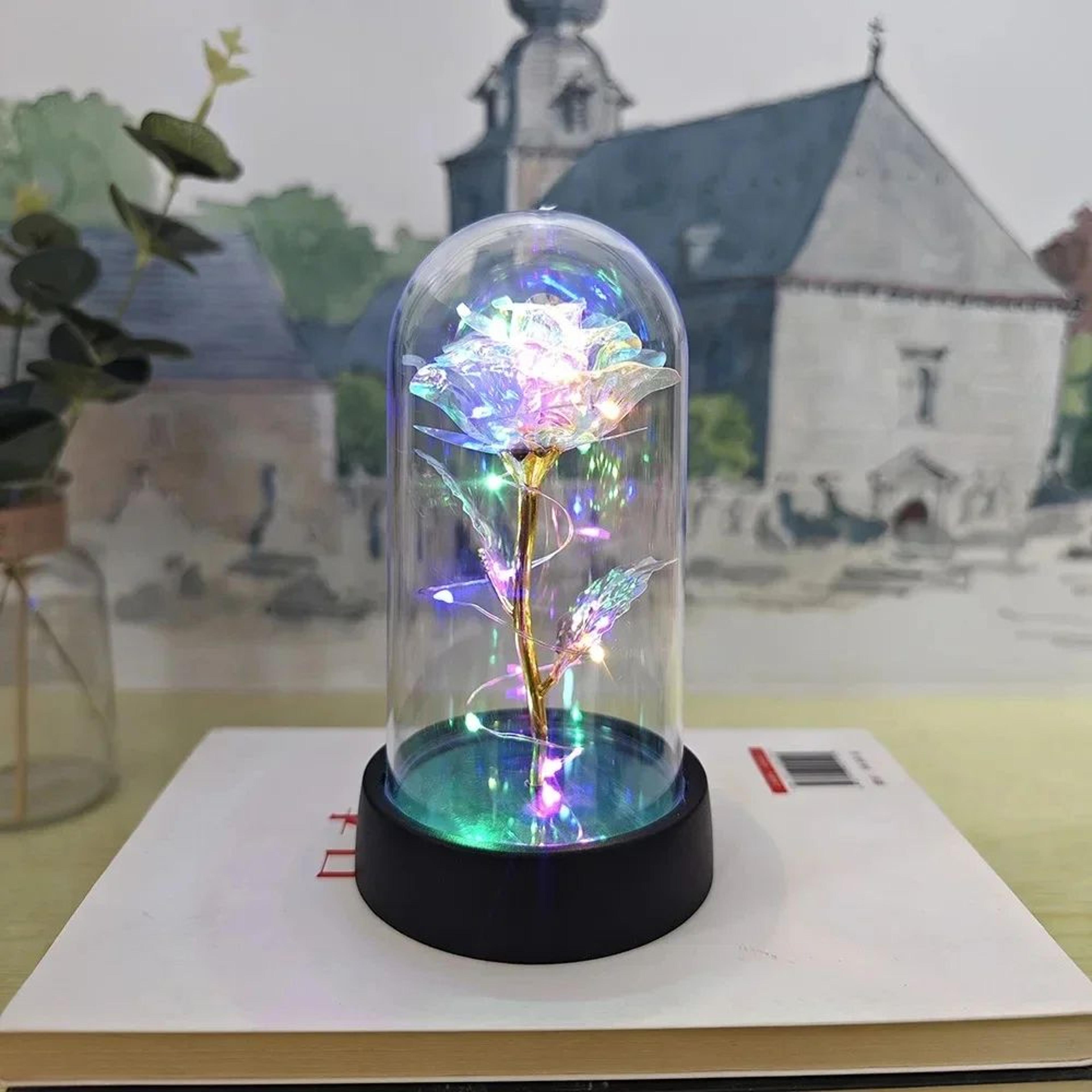 Eternal Rose In Glass Dome With LED Lights  Romantic Eternal Rose Gift Night Light For Her 18