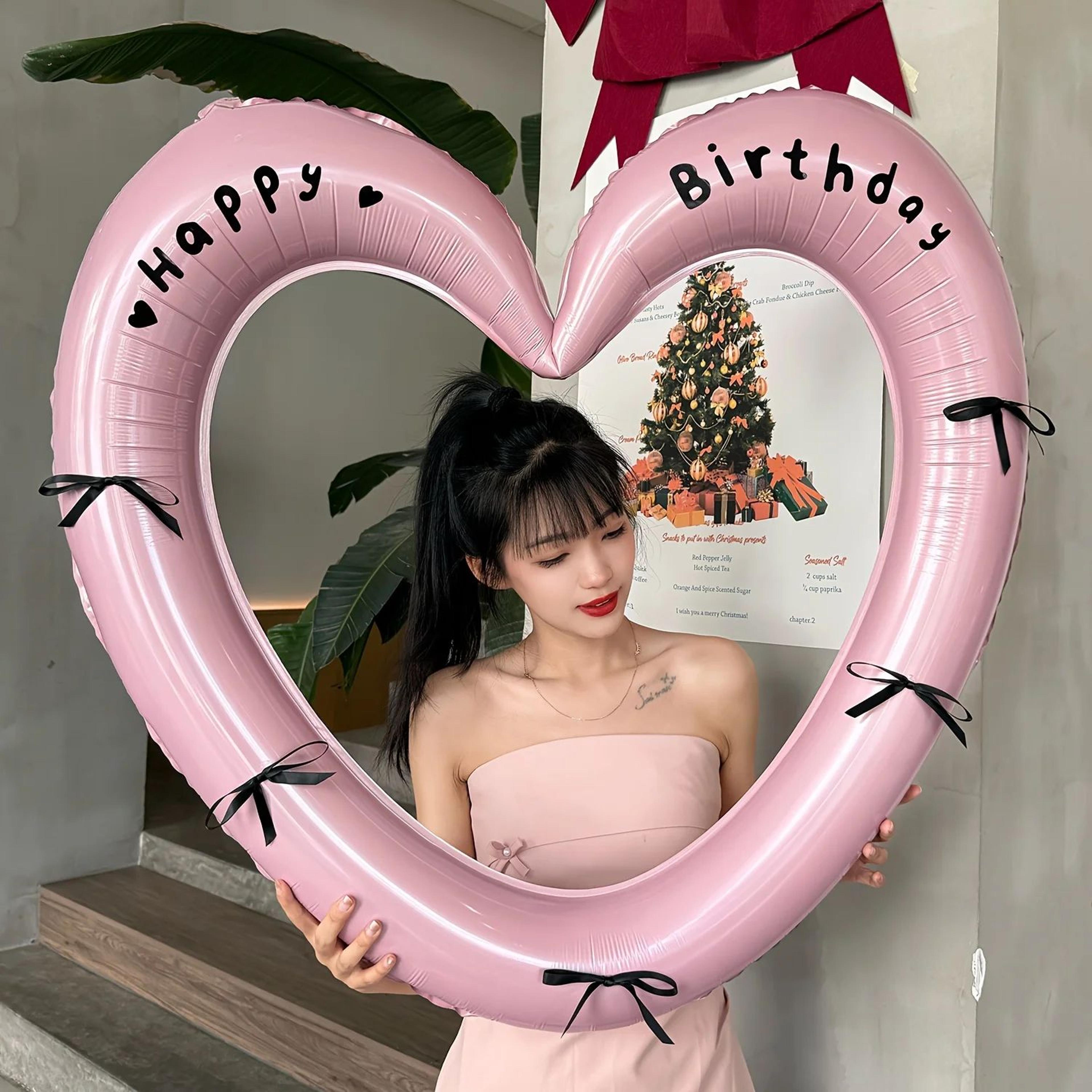 40Inch Hollow Heart Happy Birthday Balloon Set With Bow Foil Party Decor  Photo Prop Kit 1