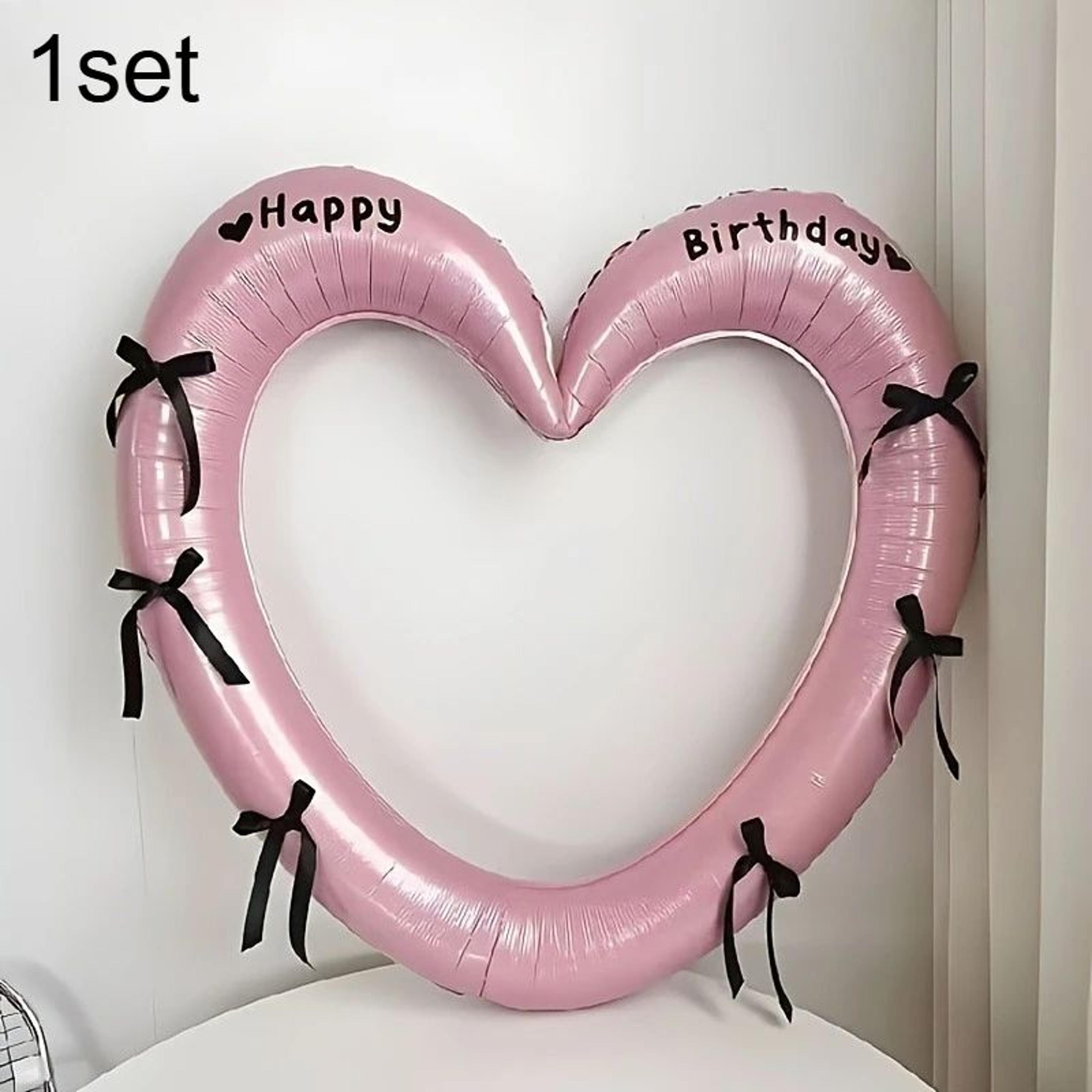 40Inch Hollow Heart Happy Birthday Balloon Set With Bow Foil Party Decor  Photo Prop Kit 6