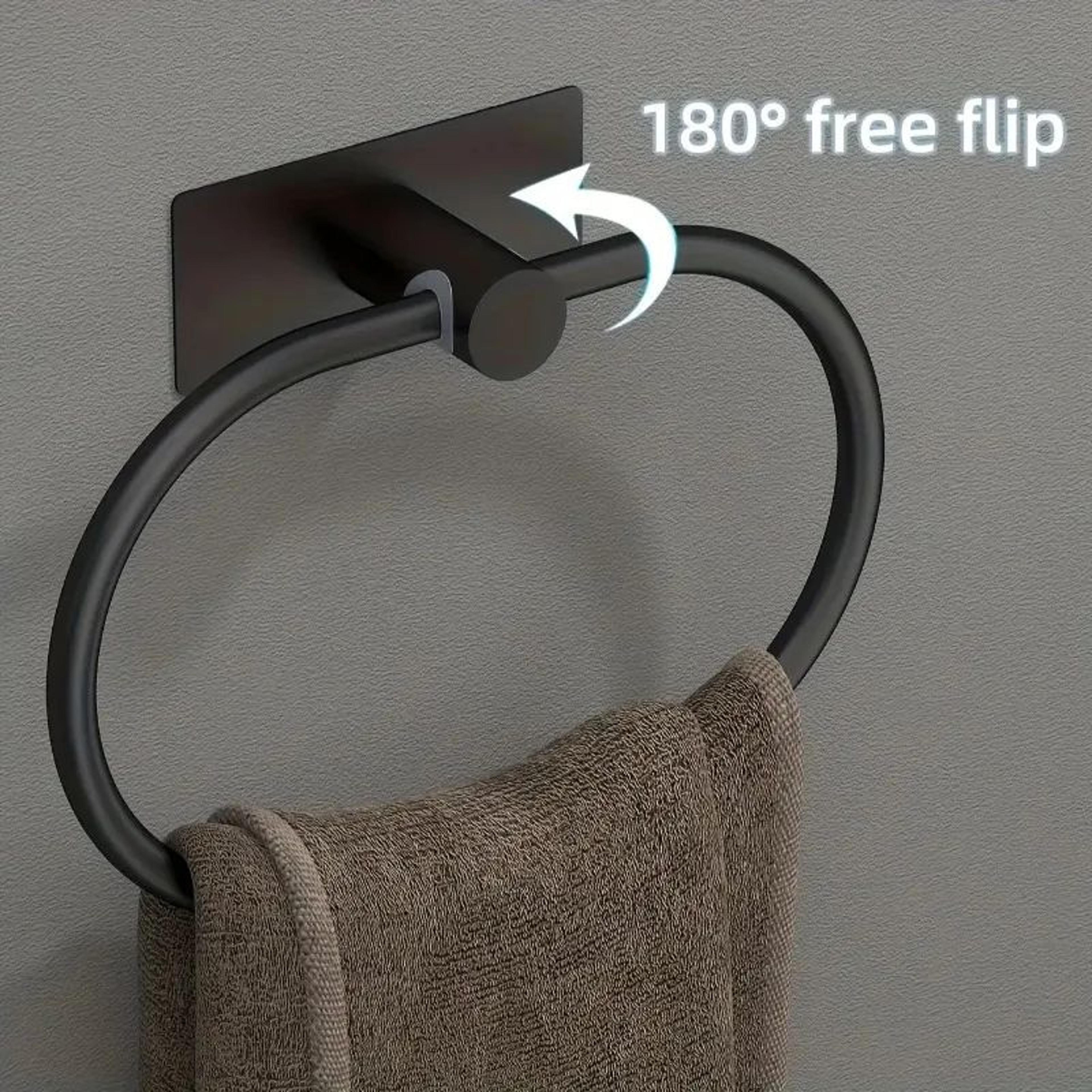 NoDrill Black Stainless Steel Towel Holder SelfAdhesive Towel Ring  Bar For Bathroom And Kitchen 1