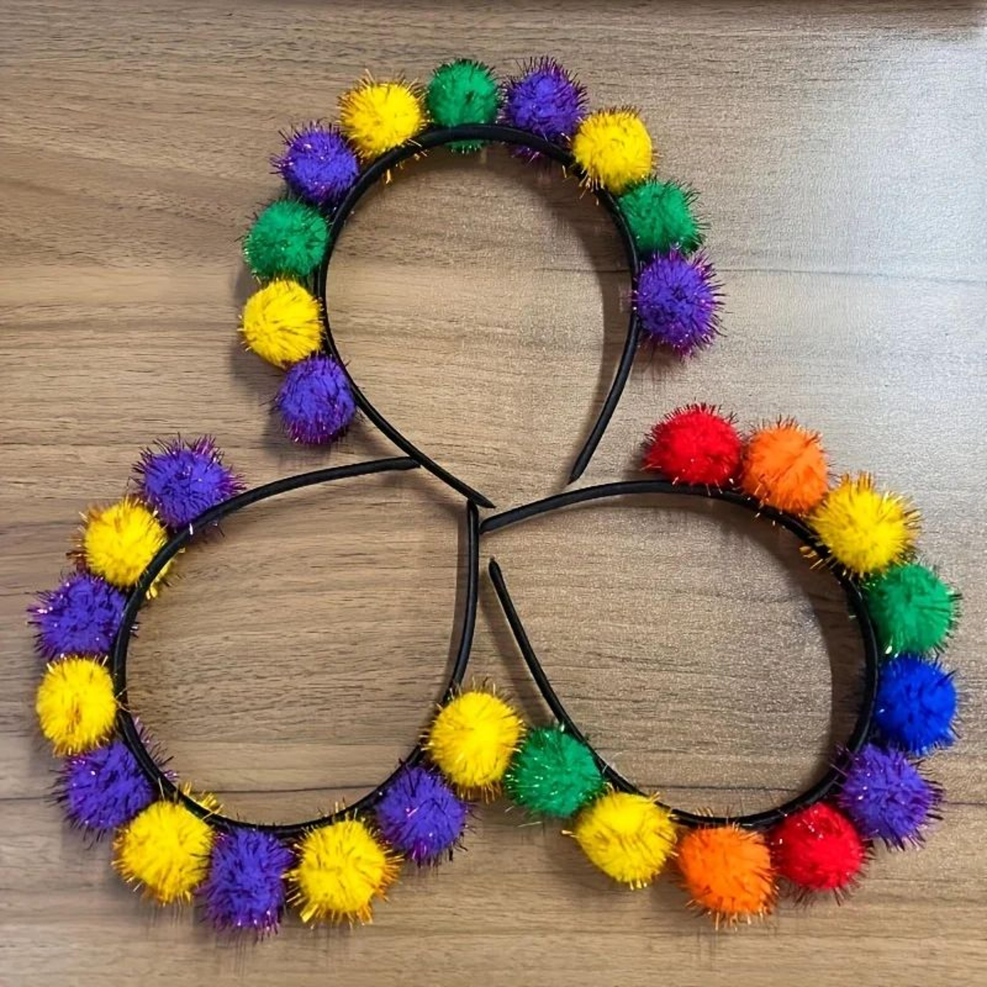 mardi gras headband plush pom carnival hair accessory for parades & parties
