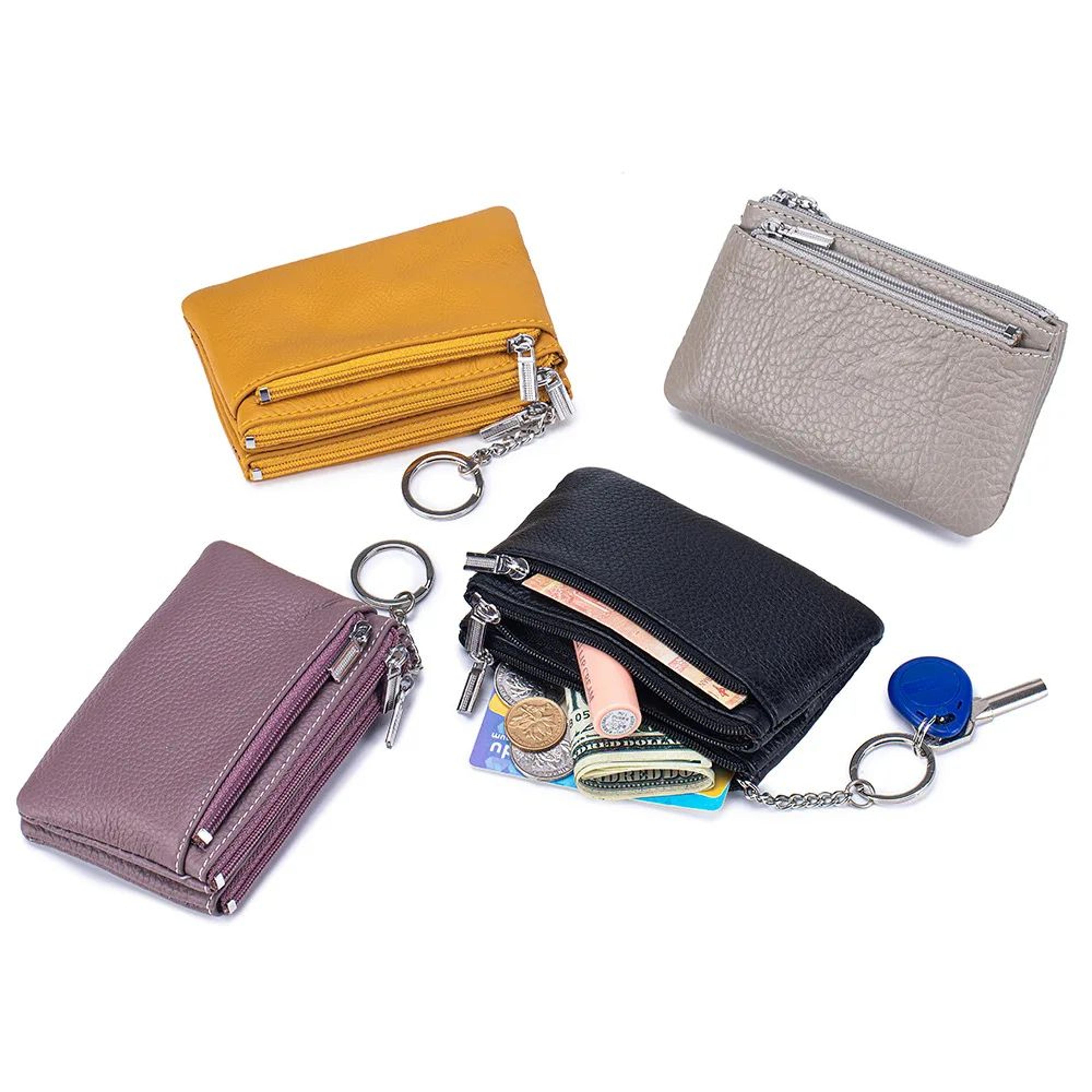 soft genuine leather zipper wallet for women, large capacity coin purse with keychain