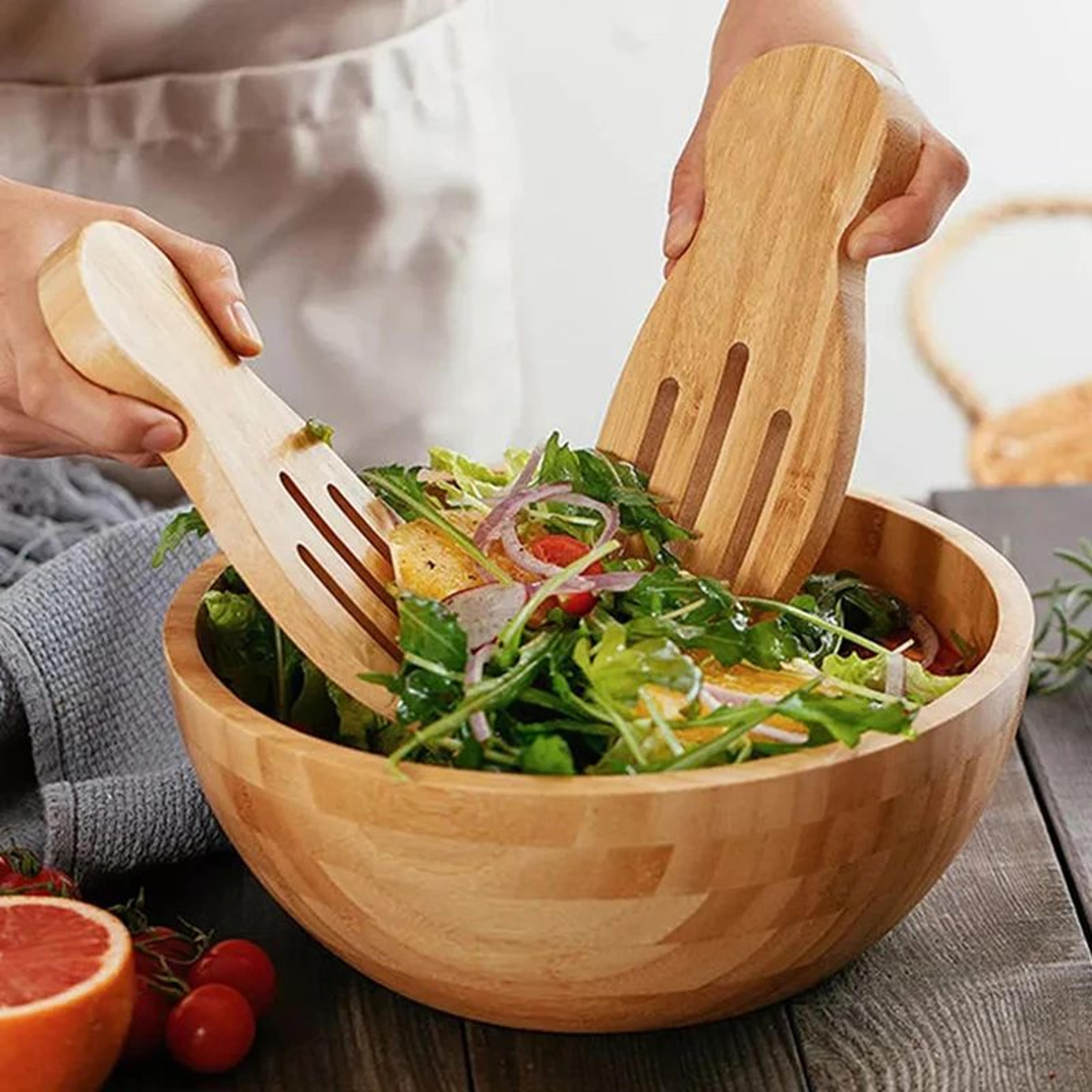 Bamboo Salad Hands  Large Wooden Salad Servers For Effortless Tossing  Serving 1