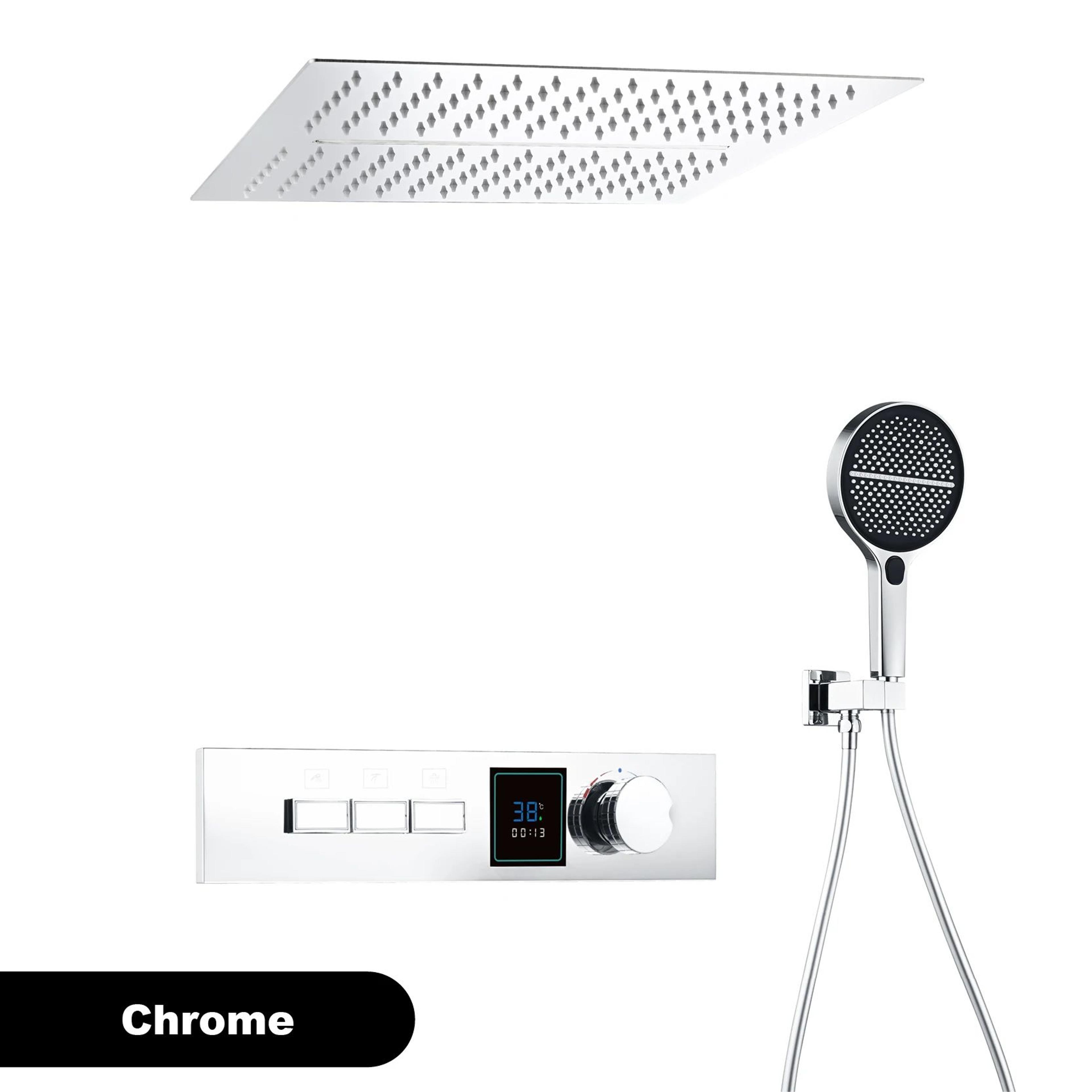 Gunmetal Brass Ceiling Shower System With LED Temperature Display DualMode Rainfall  Waterfall 6