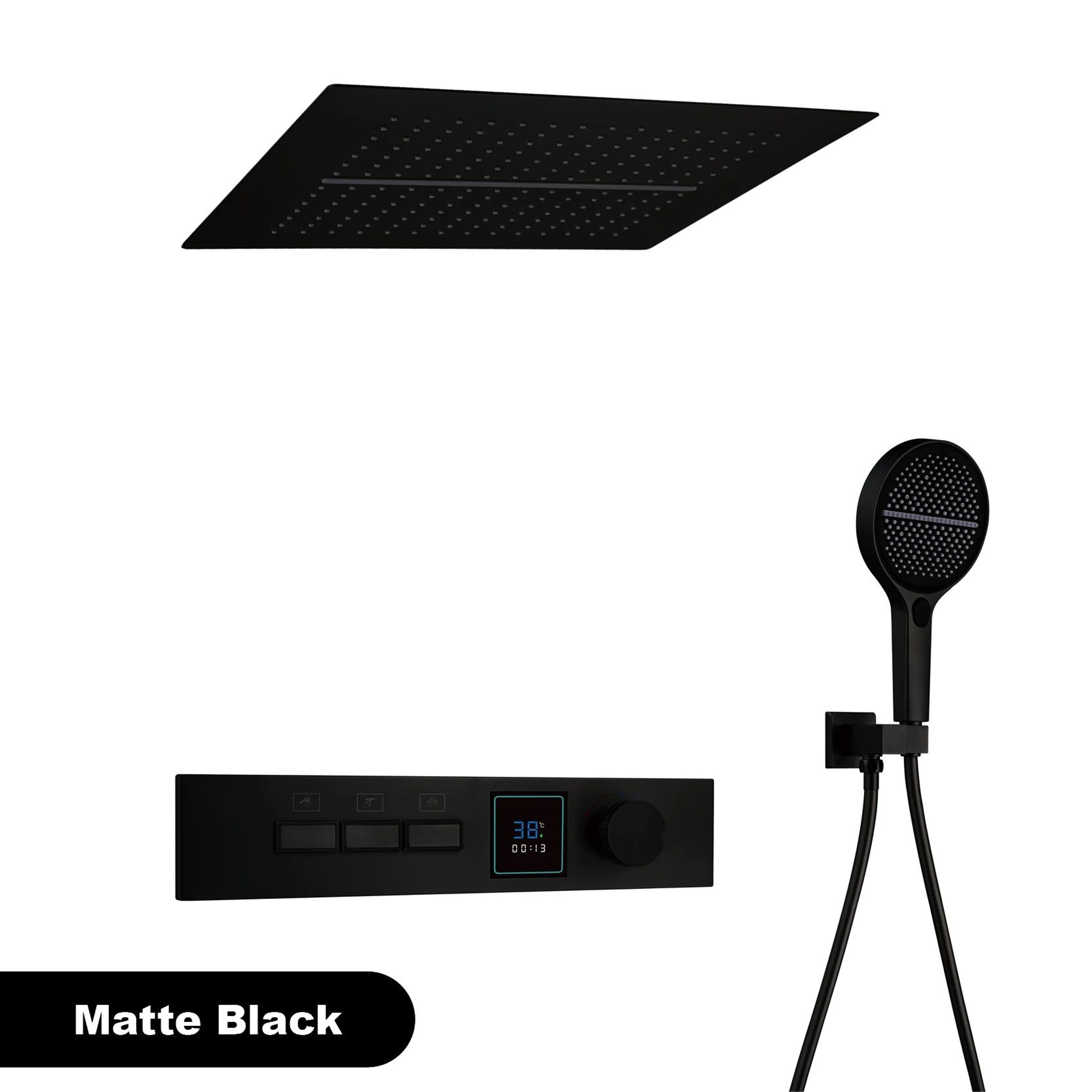 Gunmetal Brass Ceiling Shower System With LED Temperature Display DualMode Rainfall  Waterfall 7