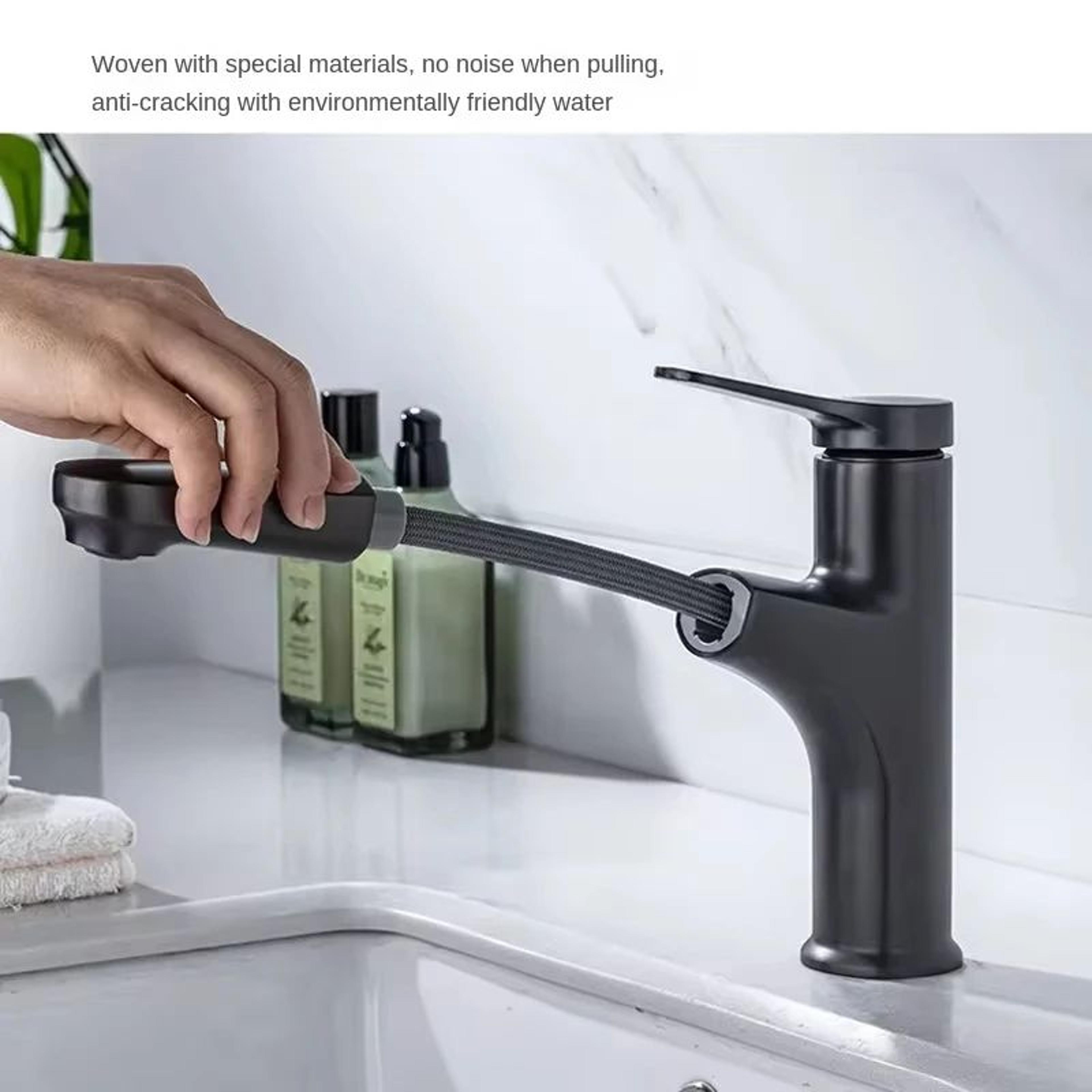 Brass Pullout Bathroom Sink Faucet  Single Handle Hot And Cold Water Faucet Mixer Tap 5