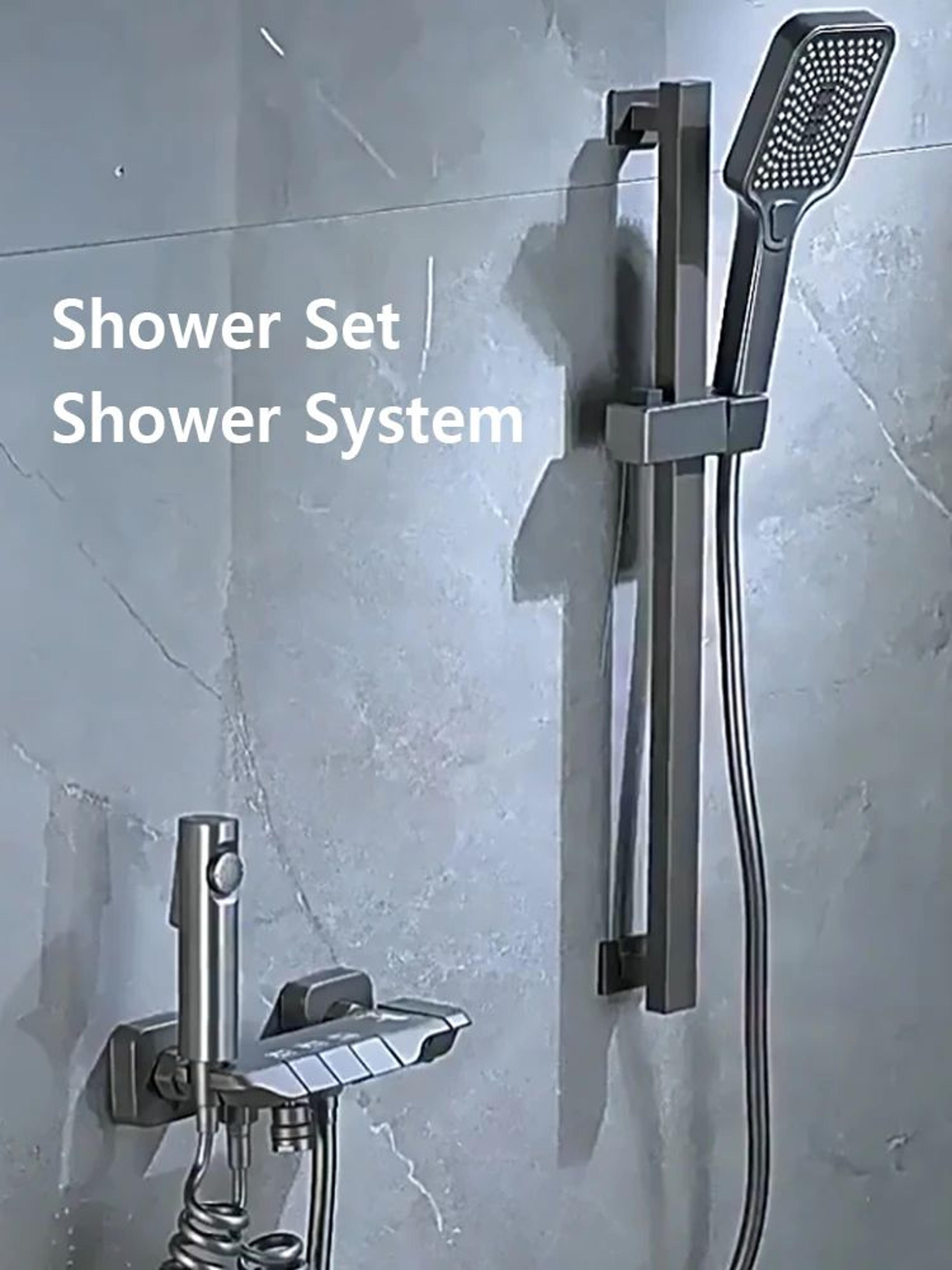 Modern Grey PianoKey Digital Display Shower System  2Way Wall Mounted Shower Set With Tub Spout 3