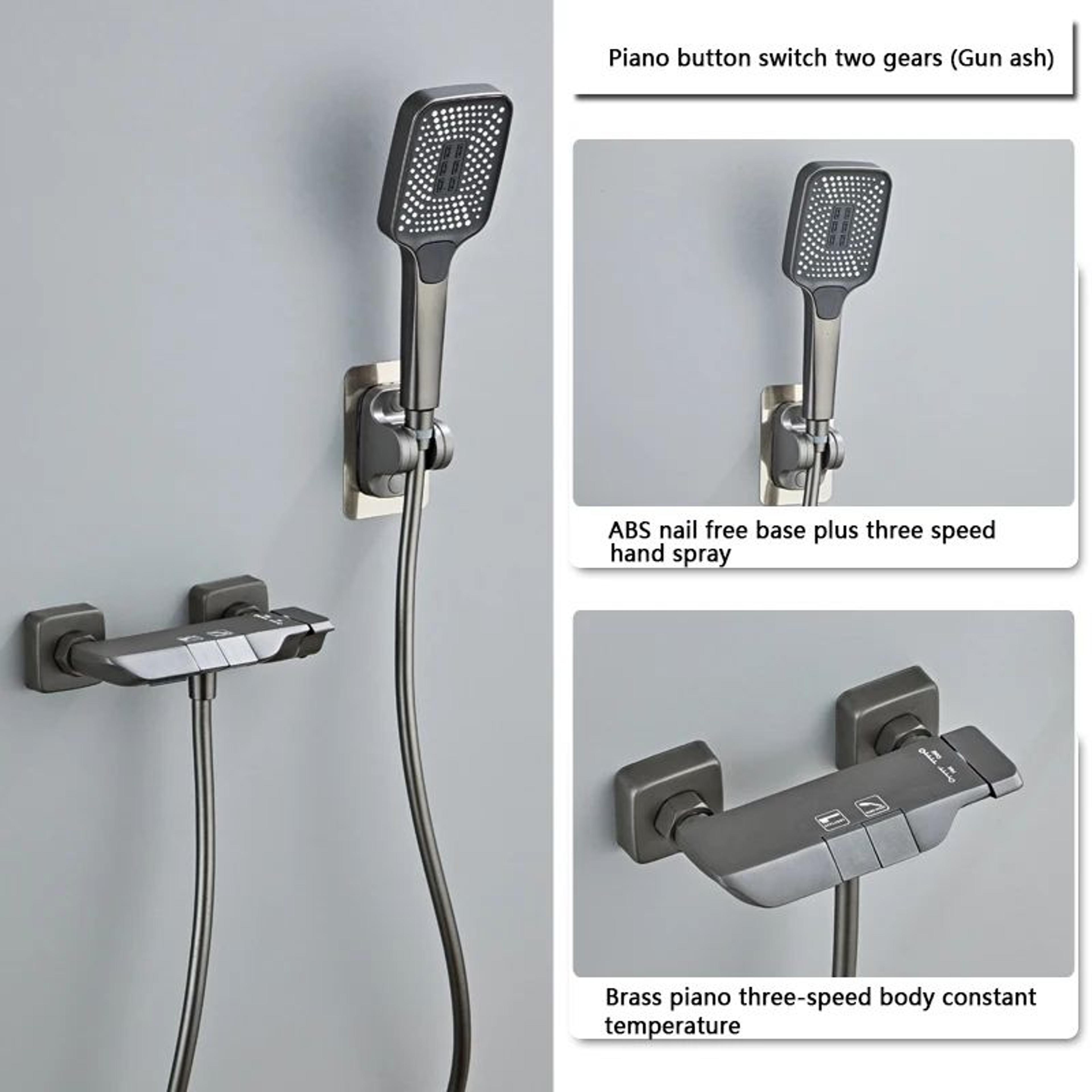Modern Grey PianoKey Digital Display Shower System  2Way Wall Mounted Shower Set With Tub Spout 6