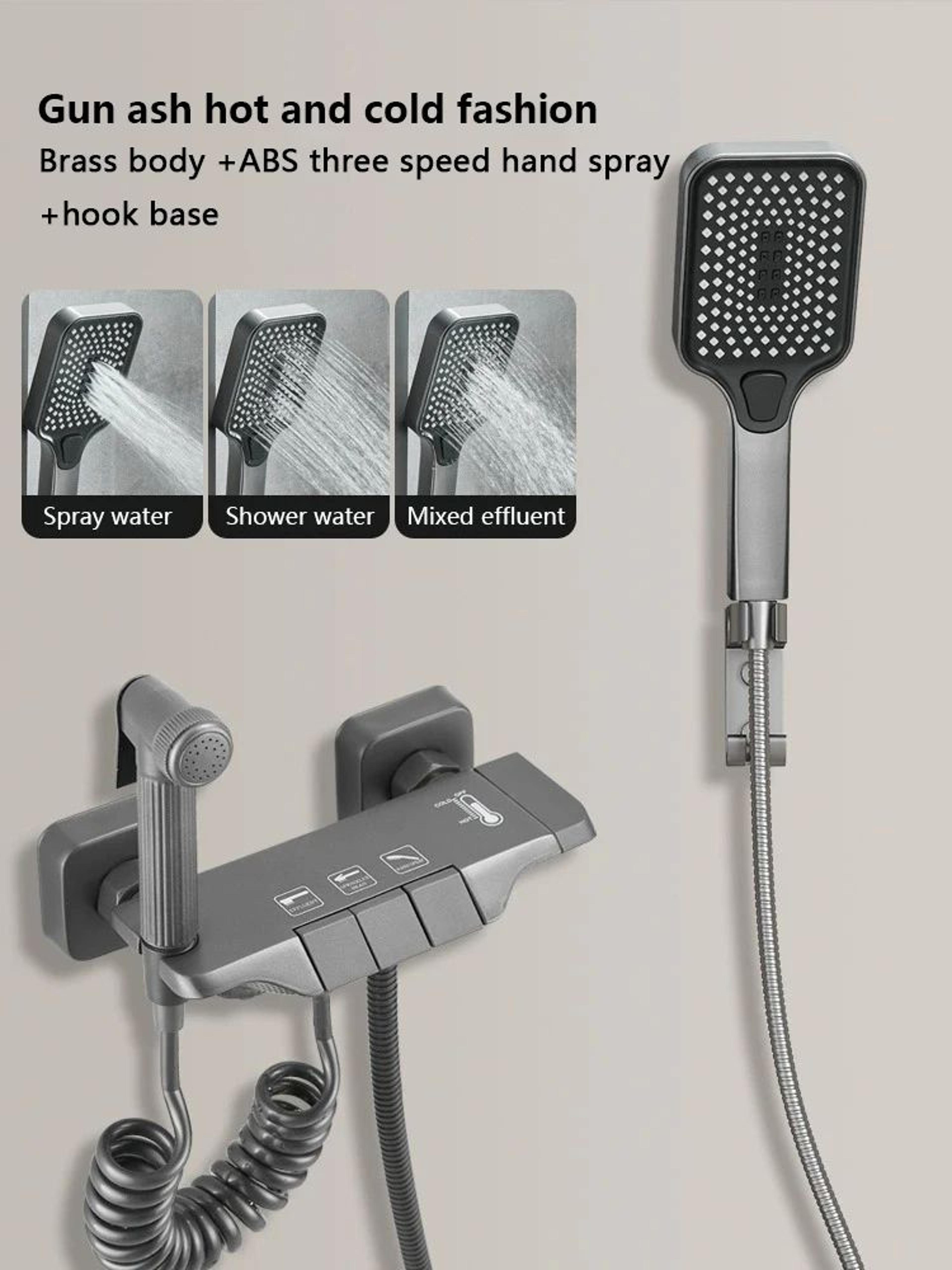 Modern Grey PianoKey Digital Display Shower System  2Way Wall Mounted Shower Set With Tub Spout 8