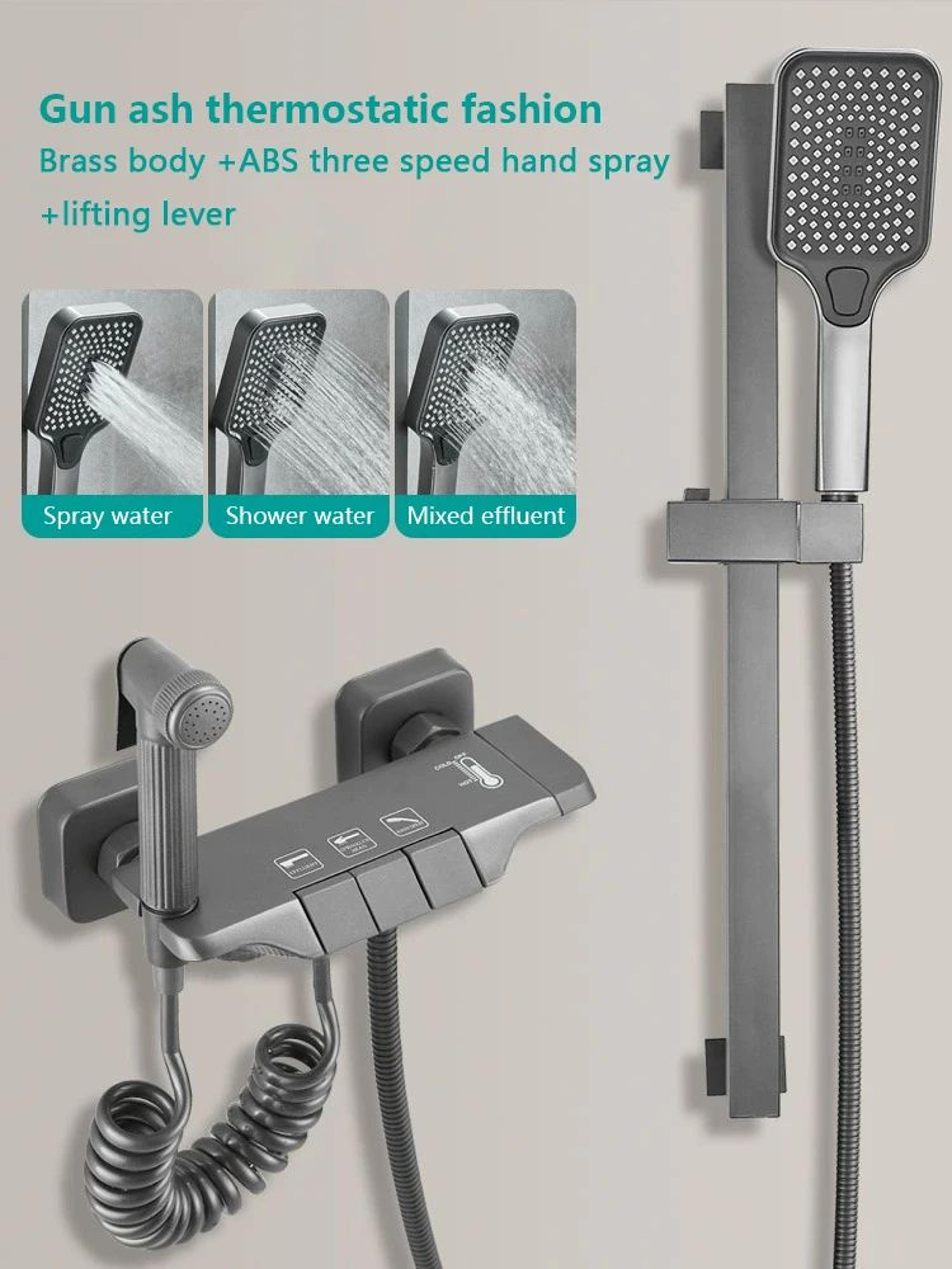 Modern Grey PianoKey Digital Display Shower System  2Way Wall Mounted Shower Set With Tub Spout 9