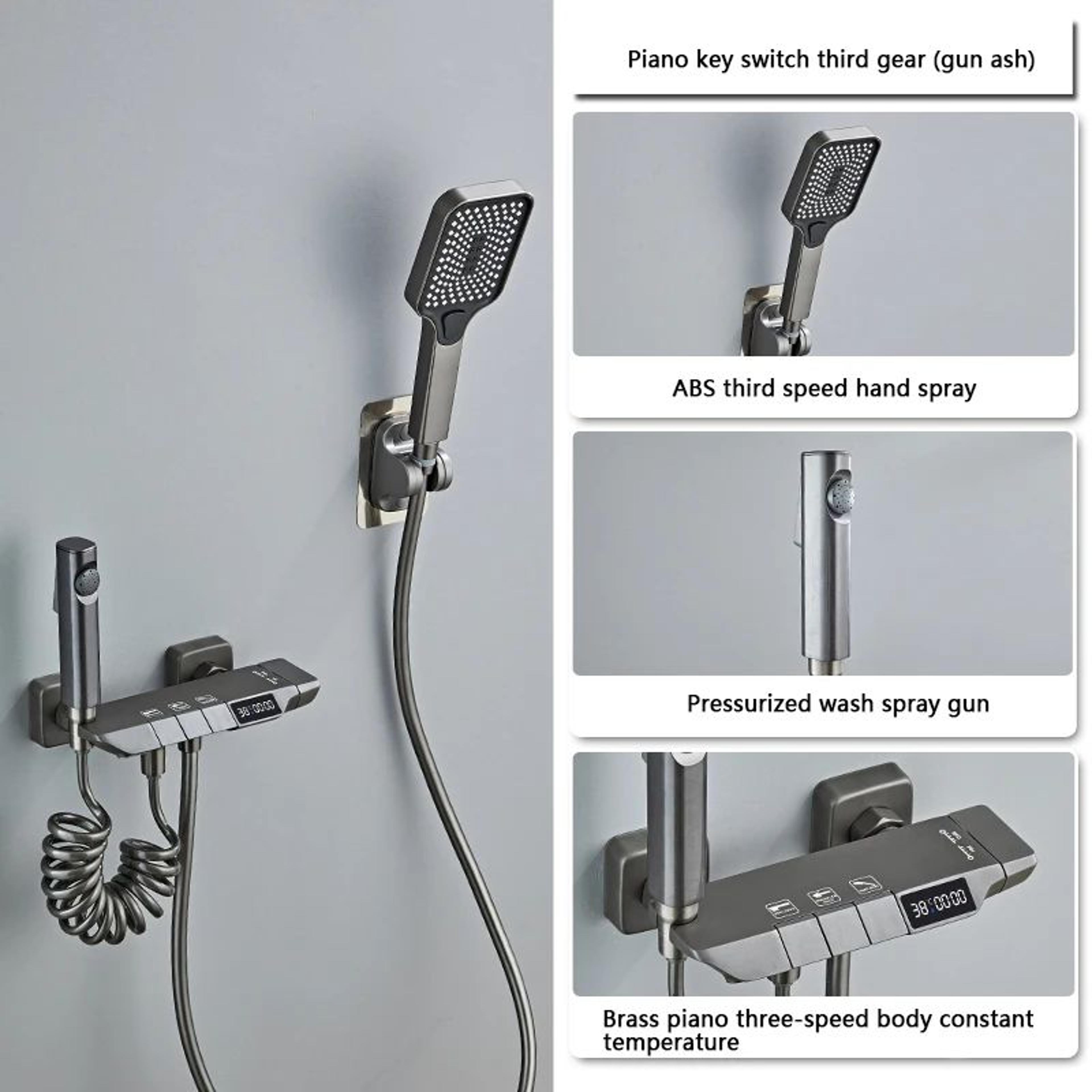 Modern Grey PianoKey Digital Display Shower System  2Way Wall Mounted Shower Set With Tub Spout 10