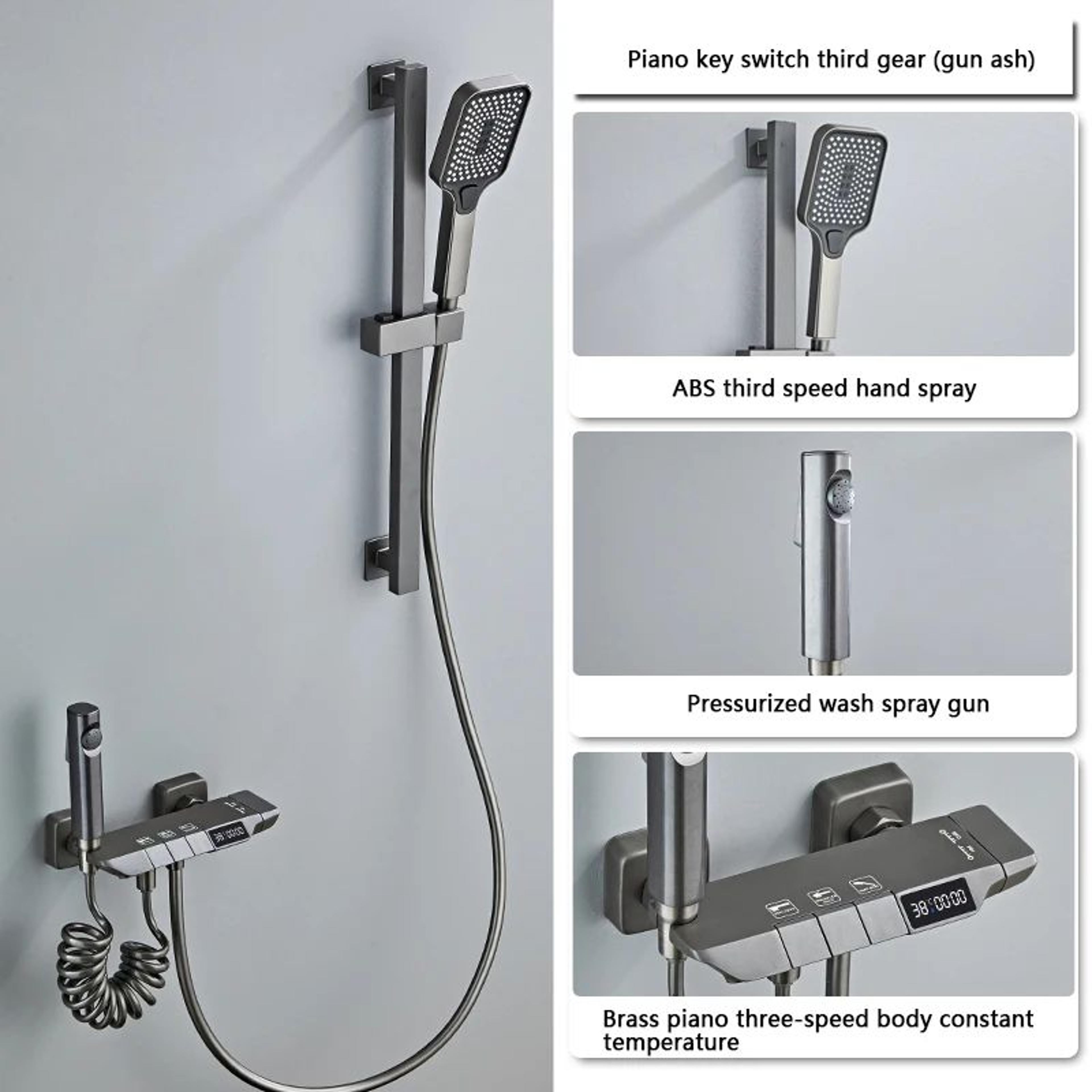 Modern Grey PianoKey Digital Display Shower System  2Way Wall Mounted Shower Set With Tub Spout 11