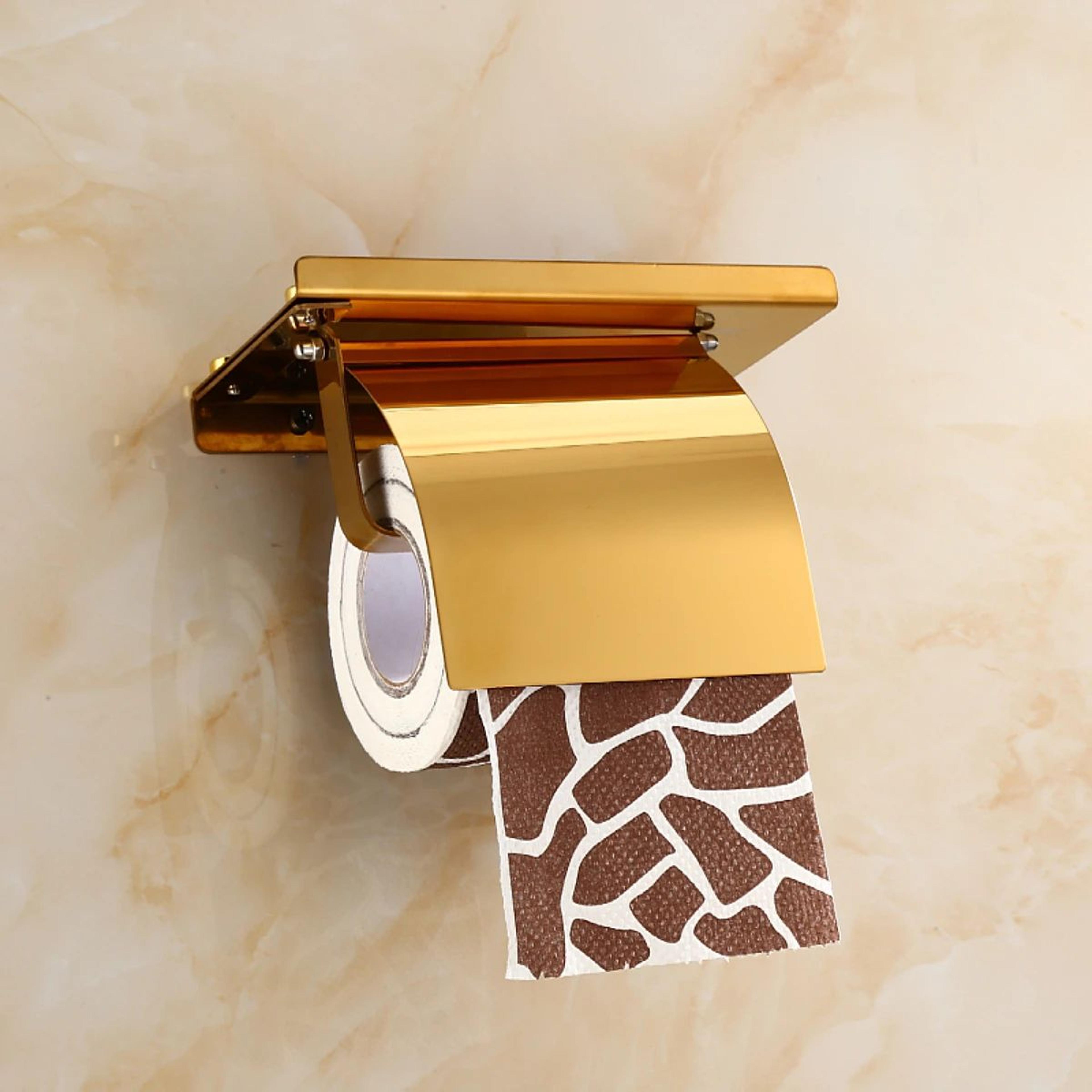 Brushed Stainless Steel Freestanding Toilet Paper Holder With Storage Rack 2