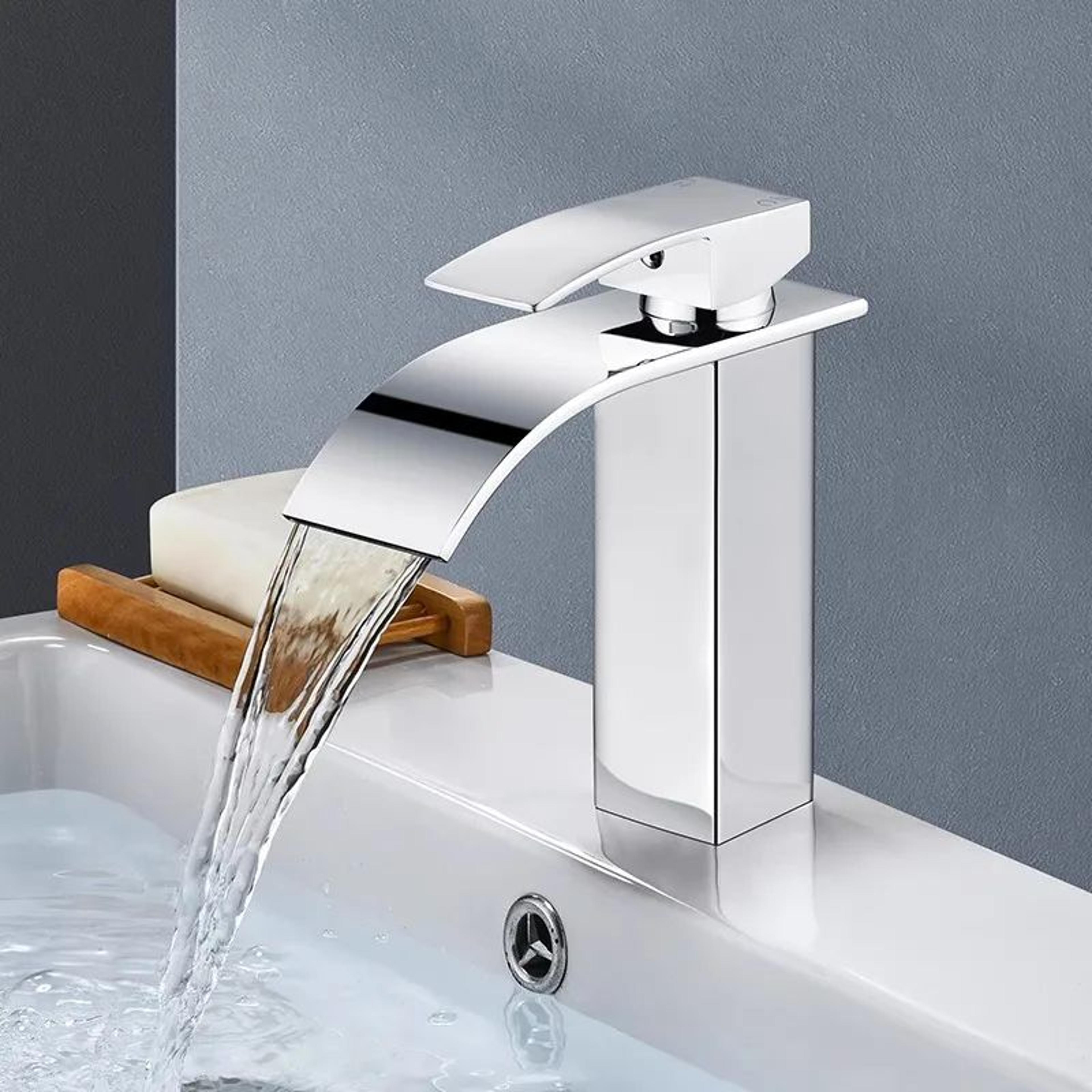Matte Black Waterfall Bathroom Faucet Stainless Steel Hot  Cold SingleHandle Basin Mixer 2