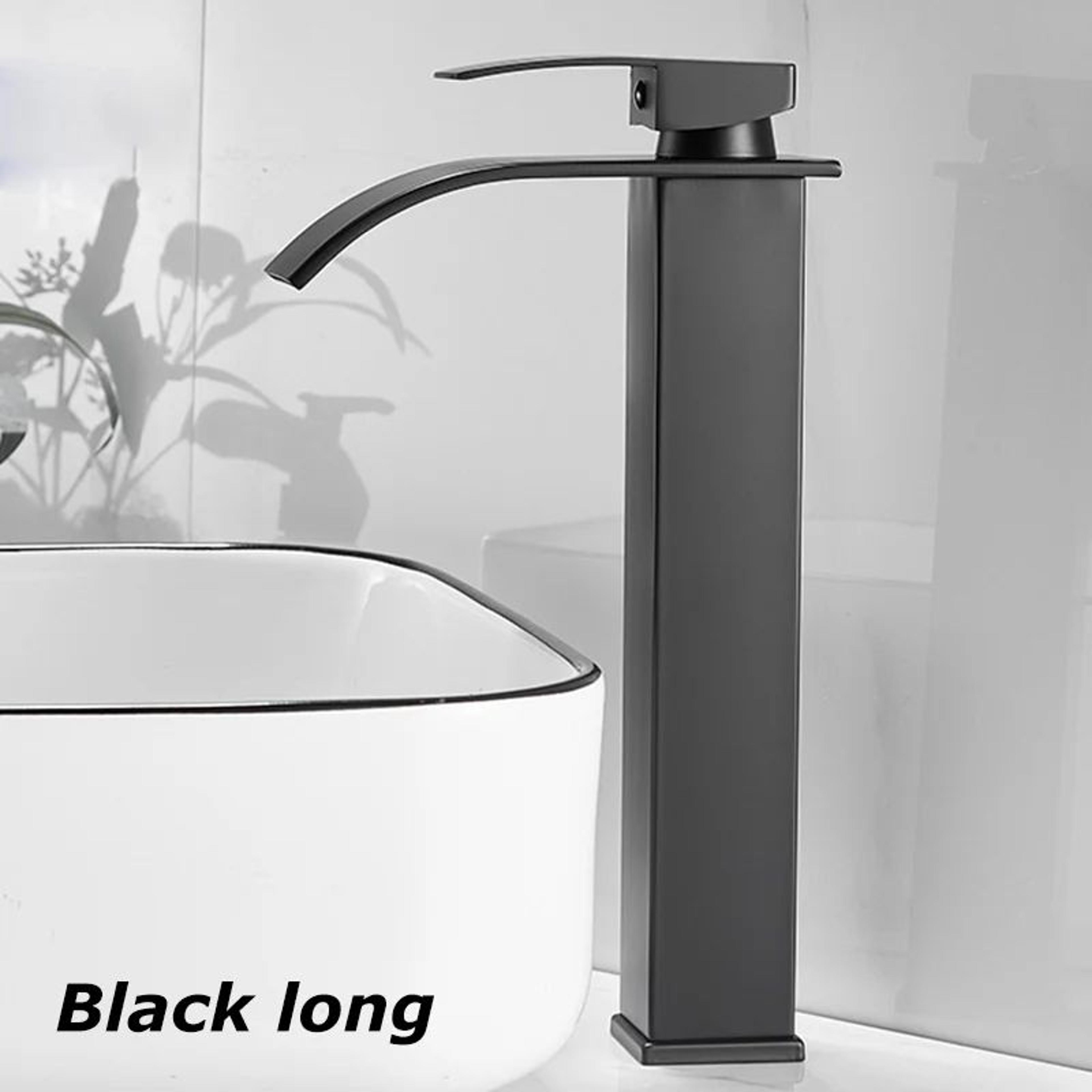 Matte Black Waterfall Bathroom Faucet Stainless Steel Hot  Cold SingleHandle Basin Mixer 8