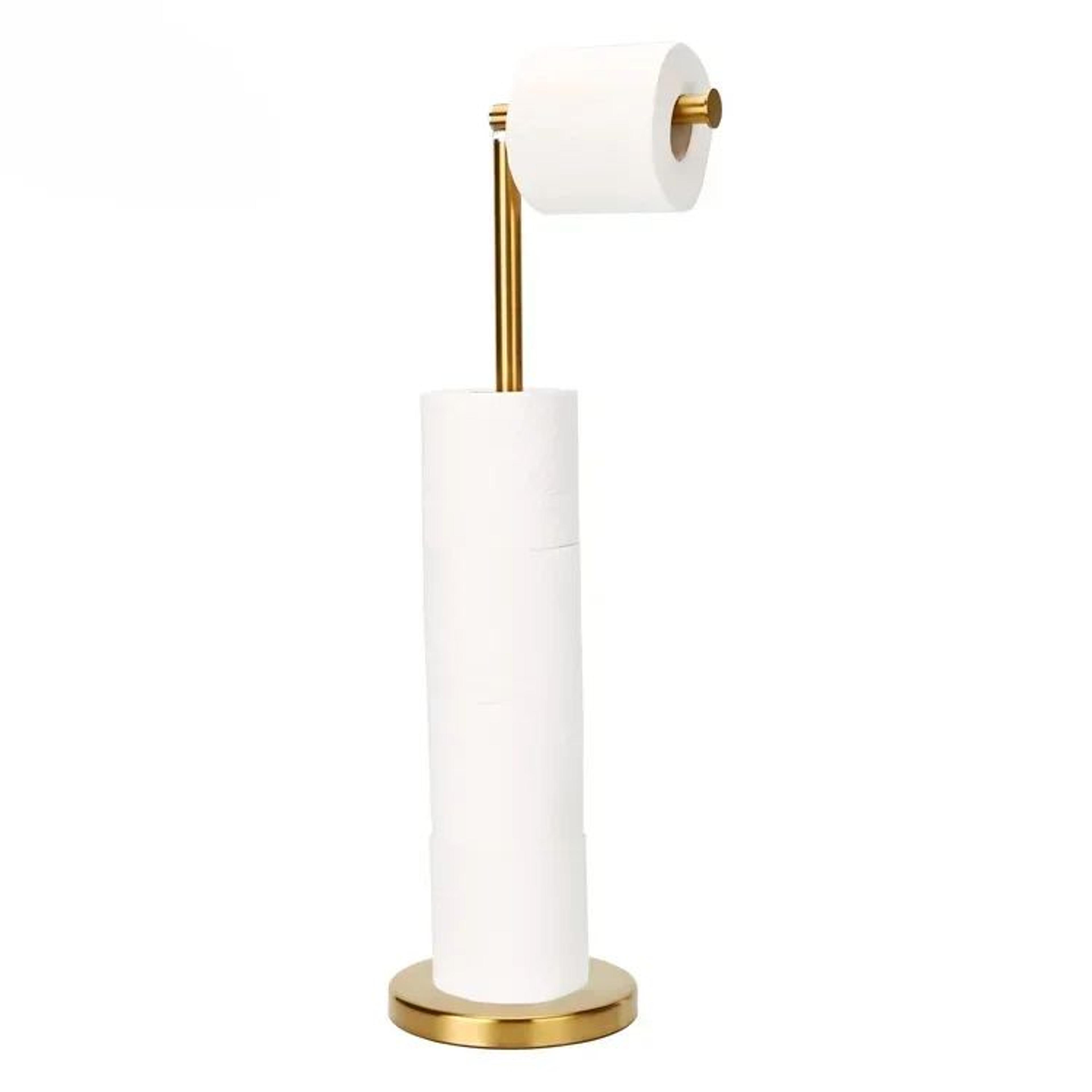 Freestanding Stainless Steel Toilet Paper Holder Stand With Storage Shelf 7