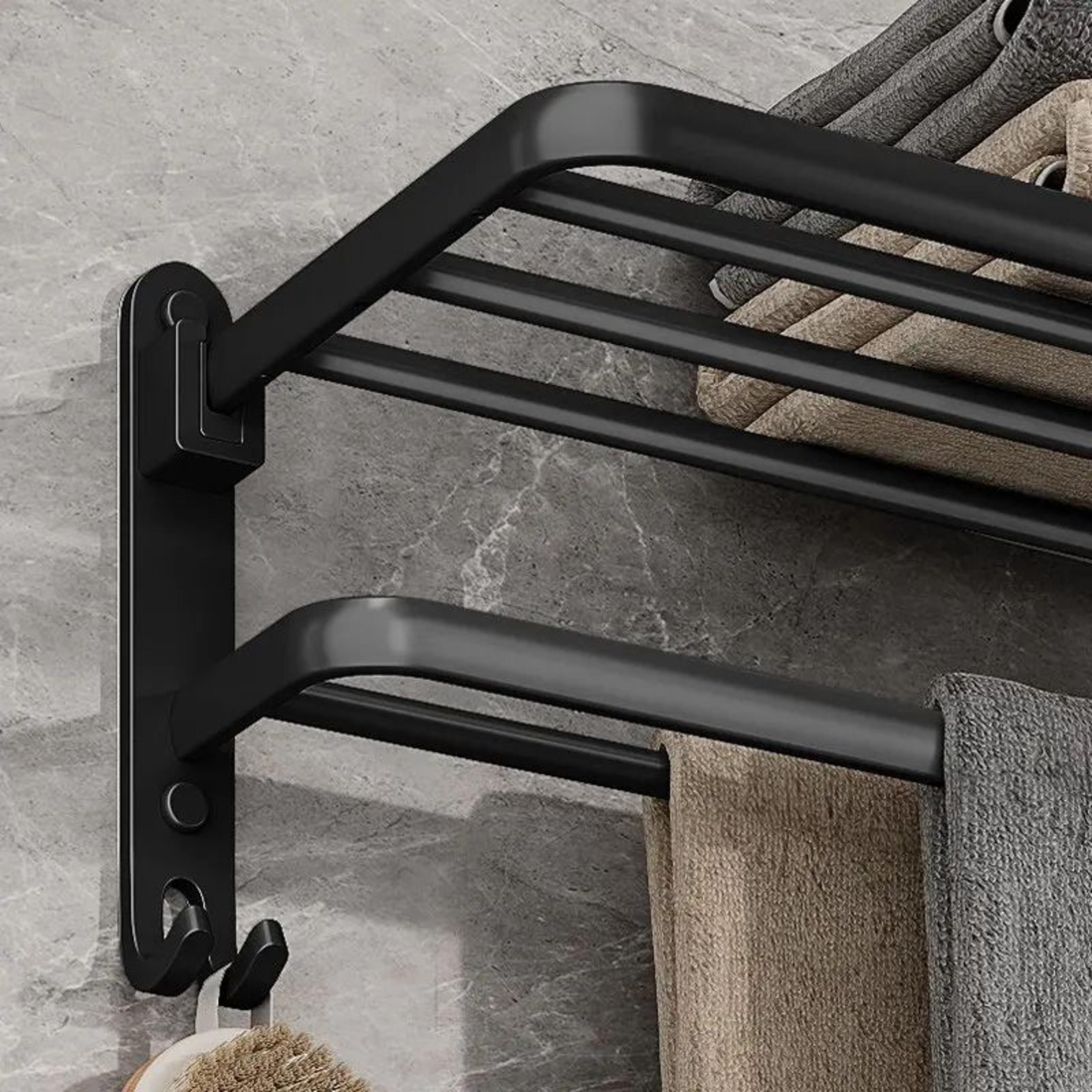 Matte Black Folding Towel Rack With Hook  50cm Wall Mounted Aluminum Towel Holder 2