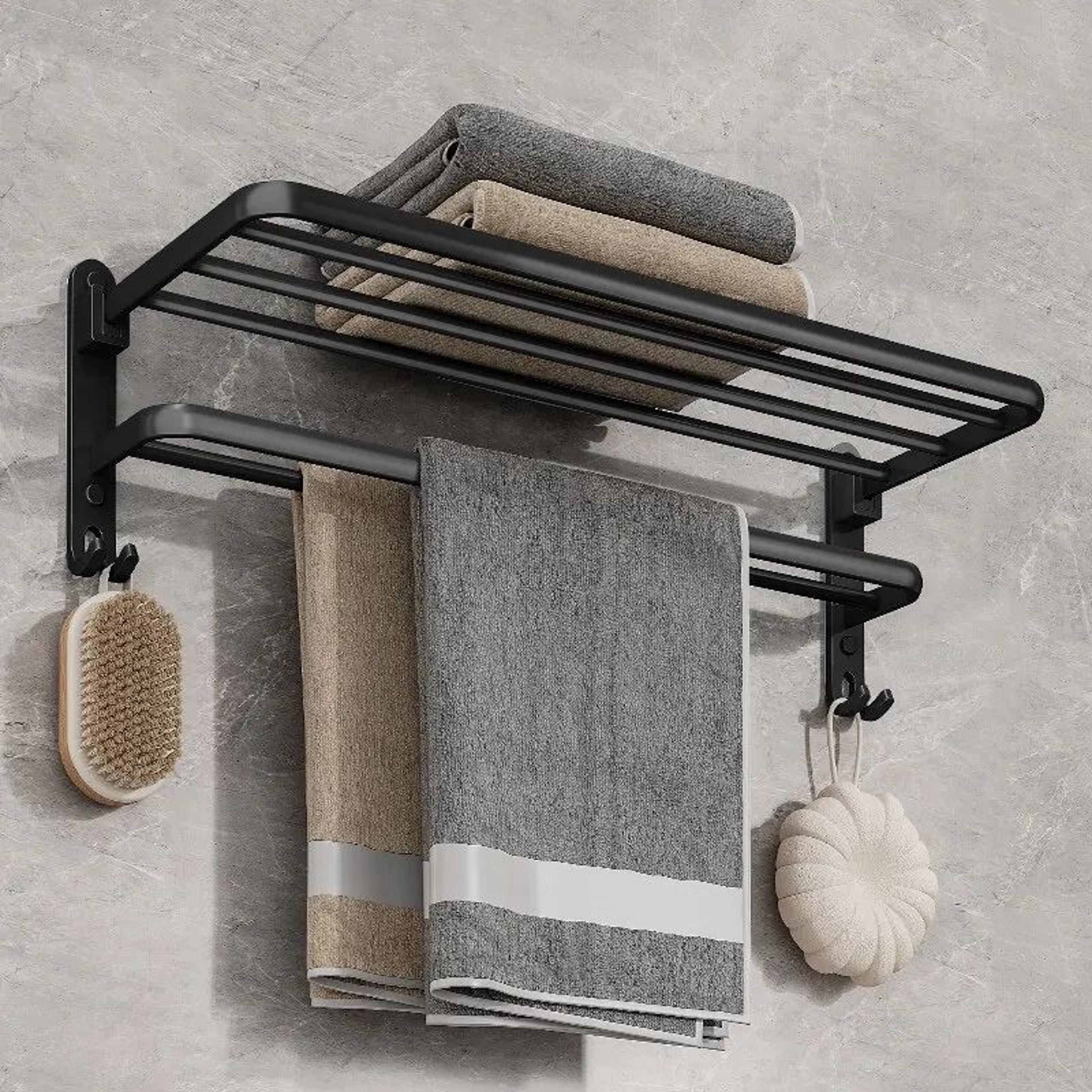 Matte Black Folding Towel Rack With Hook  50cm Wall Mounted Aluminum Towel Holder 3