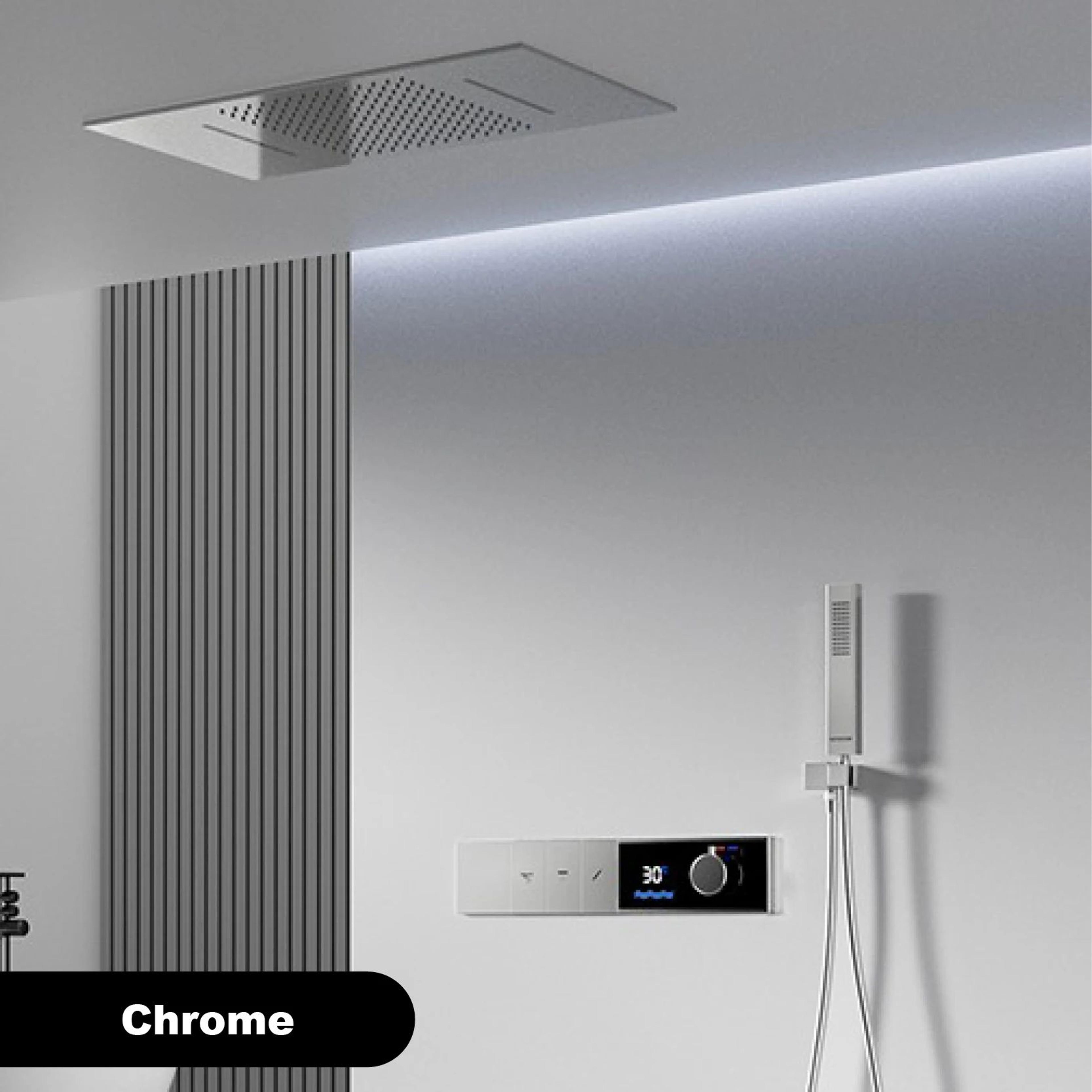 Luxury Thermostatic LED Shower System With Ceiling Waterfall  3 Spray Modes 6
