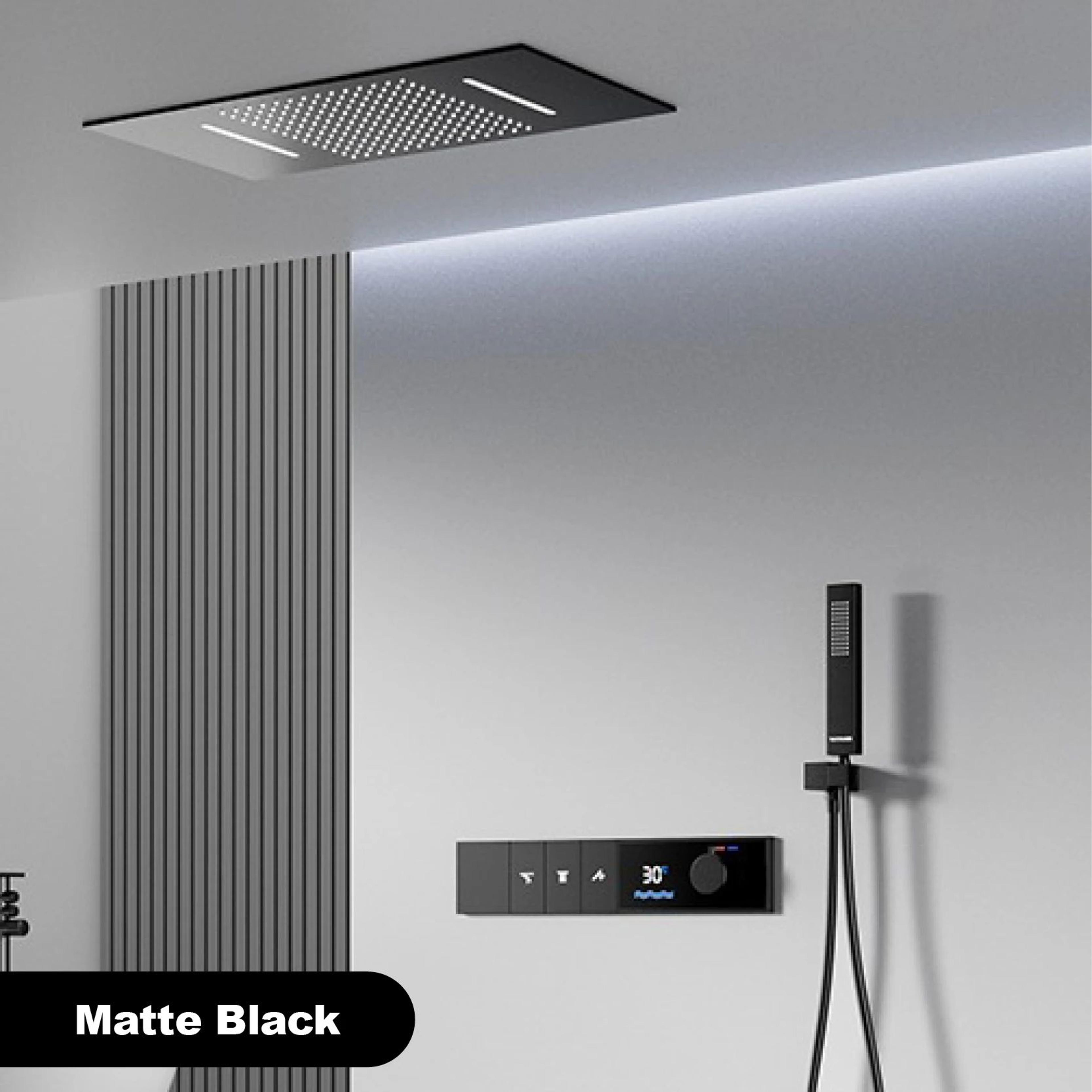 Luxury Thermostatic LED Shower System With Ceiling Waterfall  3 Spray Modes 7