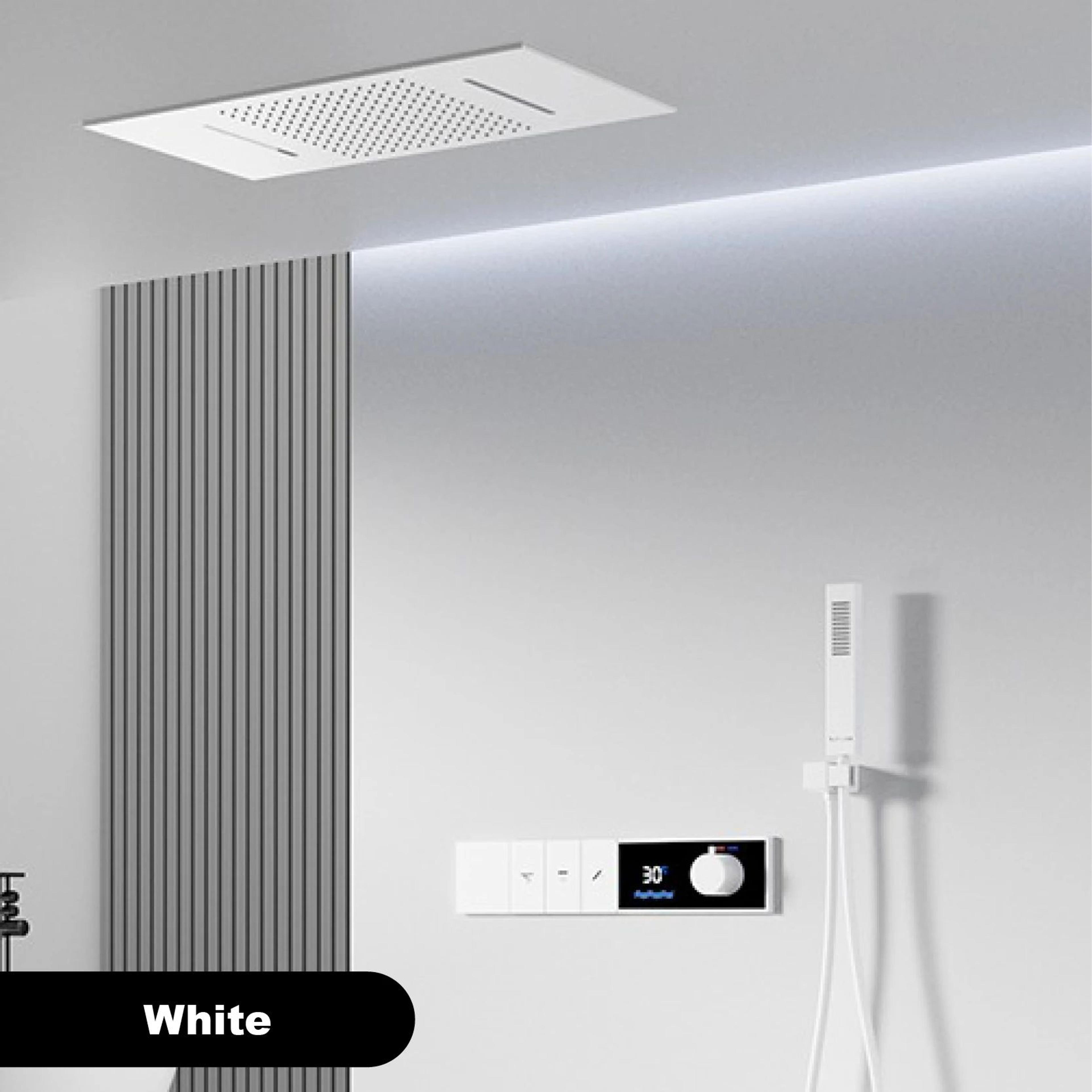 Luxury Thermostatic LED Shower System With Ceiling Waterfall  3 Spray Modes 8