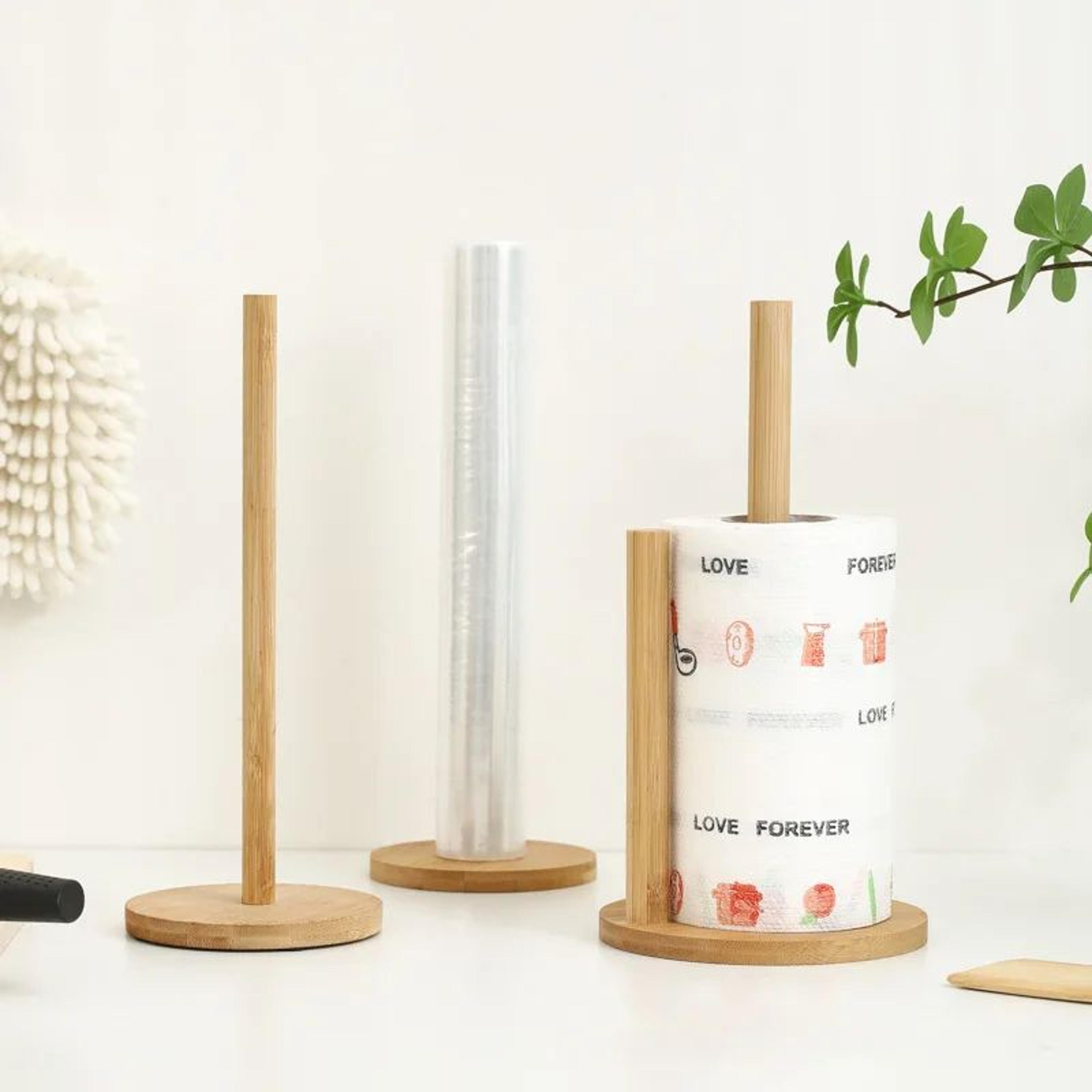 Beech Wood Paper Towel Holder Countertop Stand With NonSlip Base 1