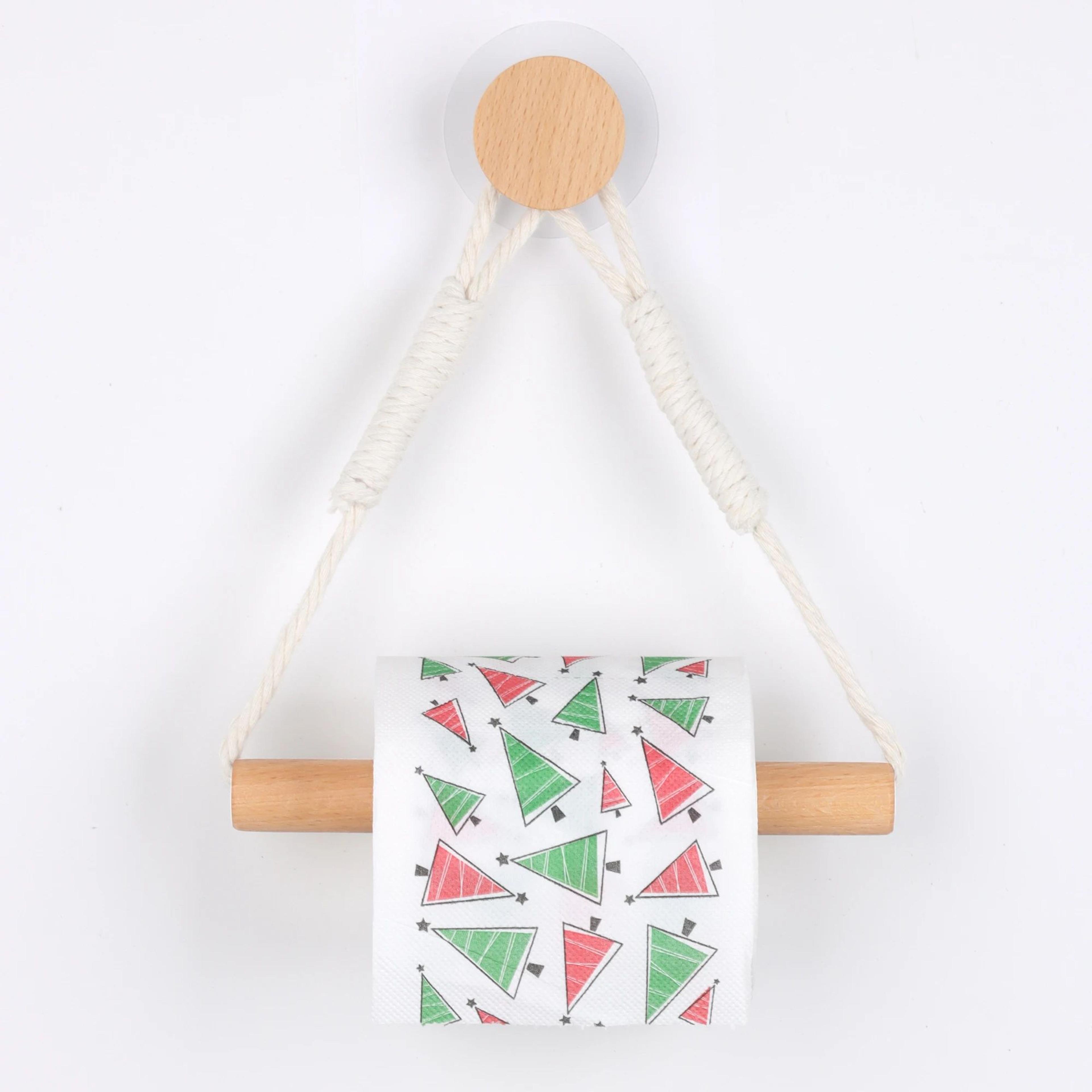 Rustic Wooden Triangle Toilet Paper Holder  NailFree Wall Mounted Bathroom Shelf 3