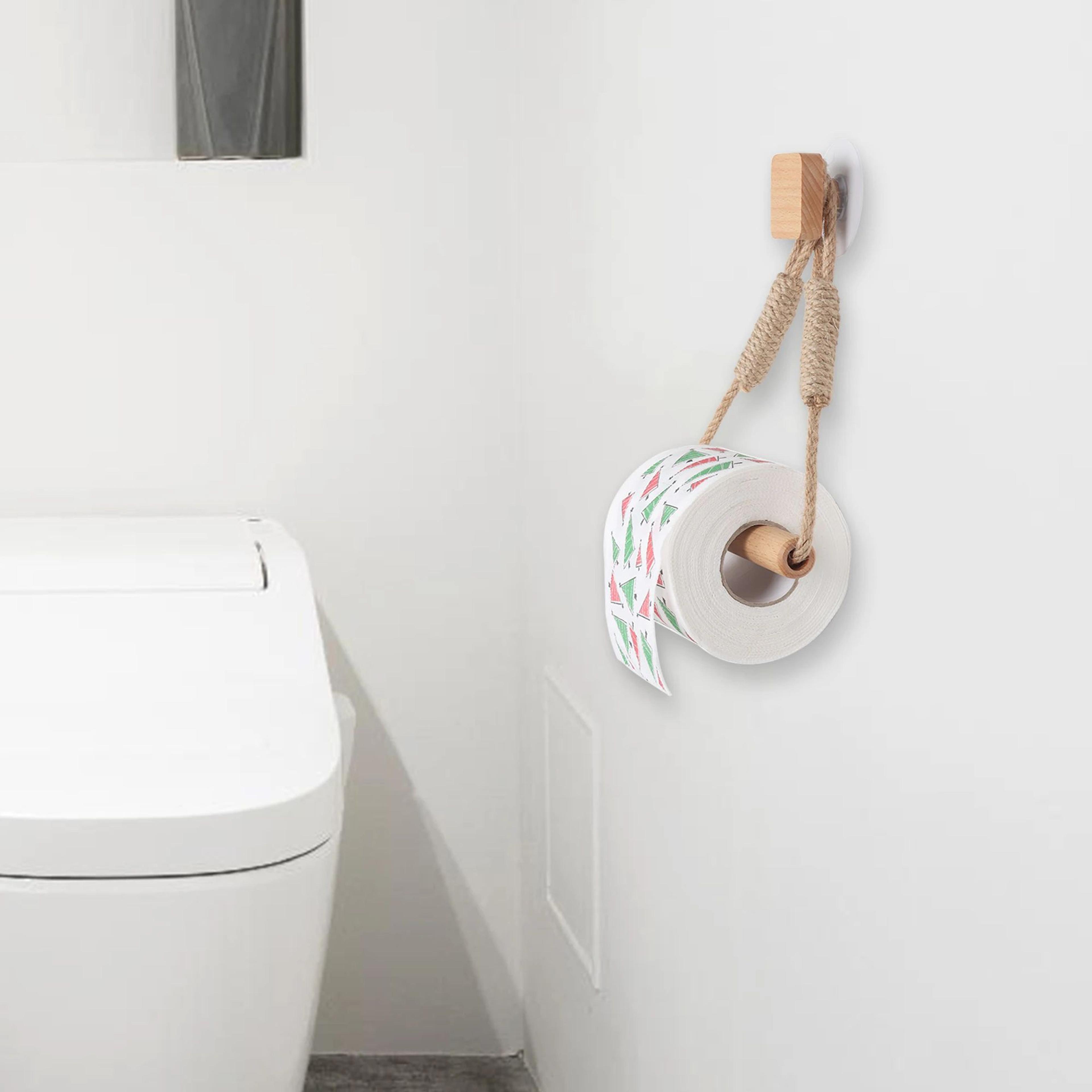 Rustic Wooden Triangle Toilet Paper Holder  NailFree Wall Mounted Bathroom Shelf 4