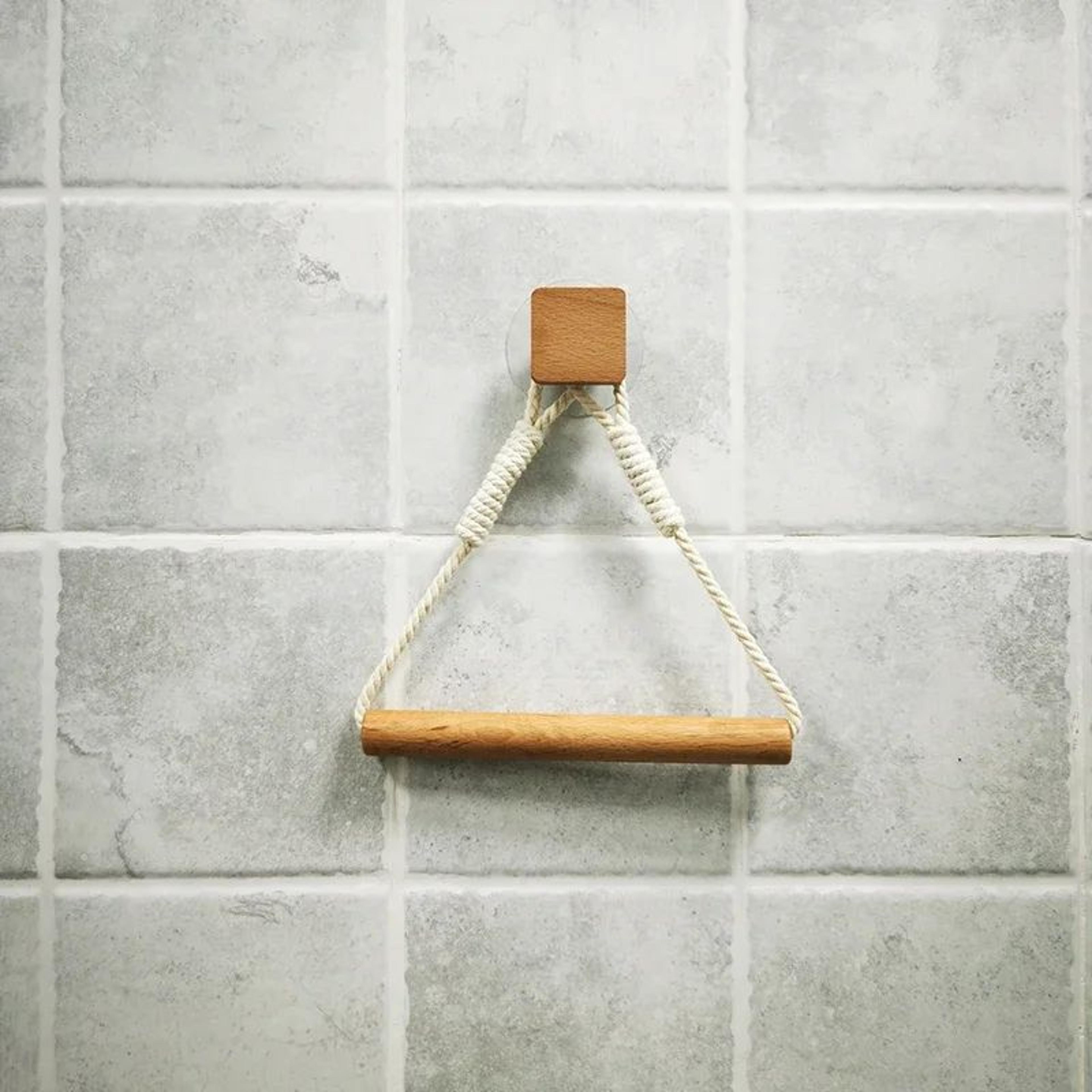 Rustic Wooden Triangle Toilet Paper Holder  NailFree Wall Mounted Bathroom Shelf 7