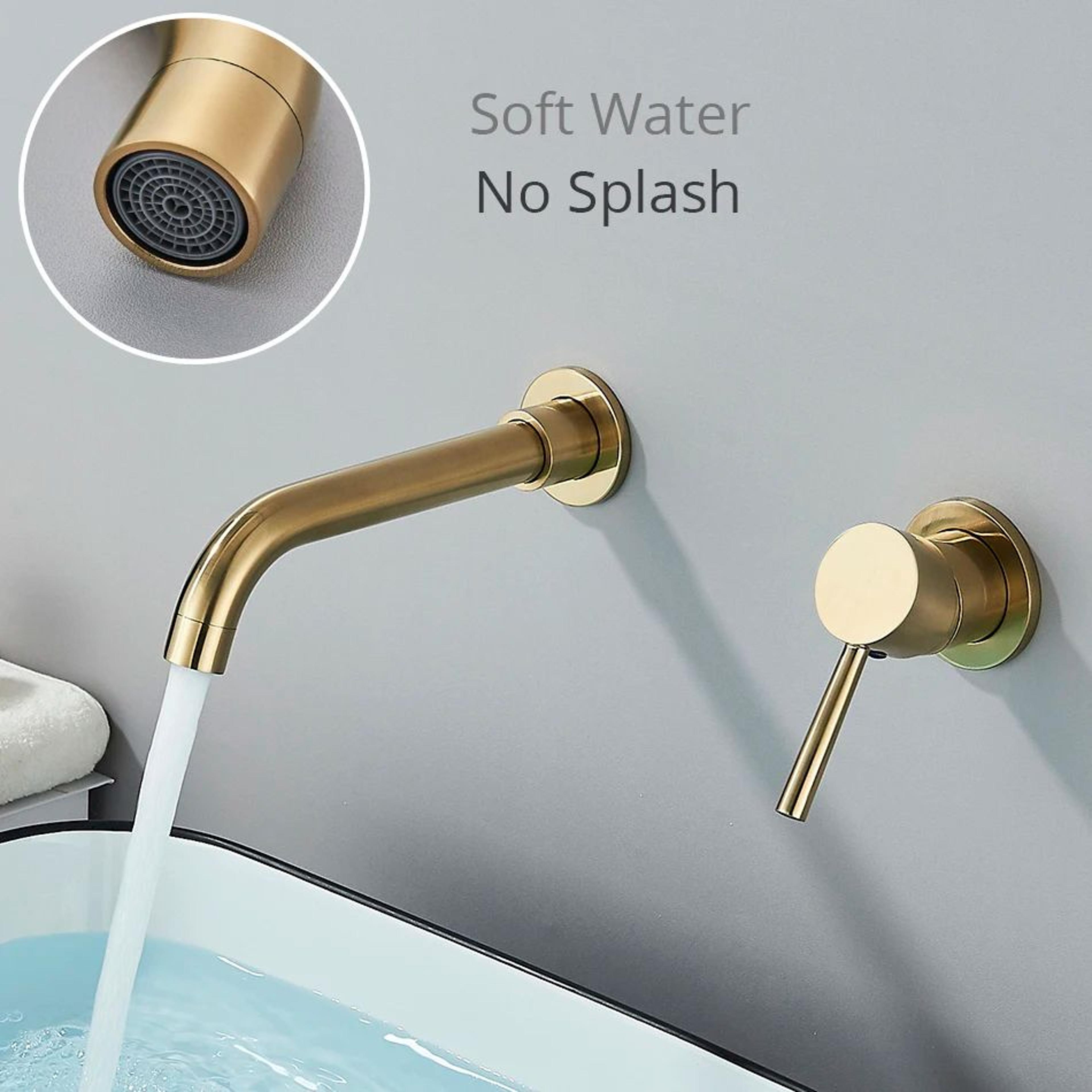 Brushed Gold Wall Mount Bathroom Faucet  Concealed Hot  Cold Basin Mixer Tap 1