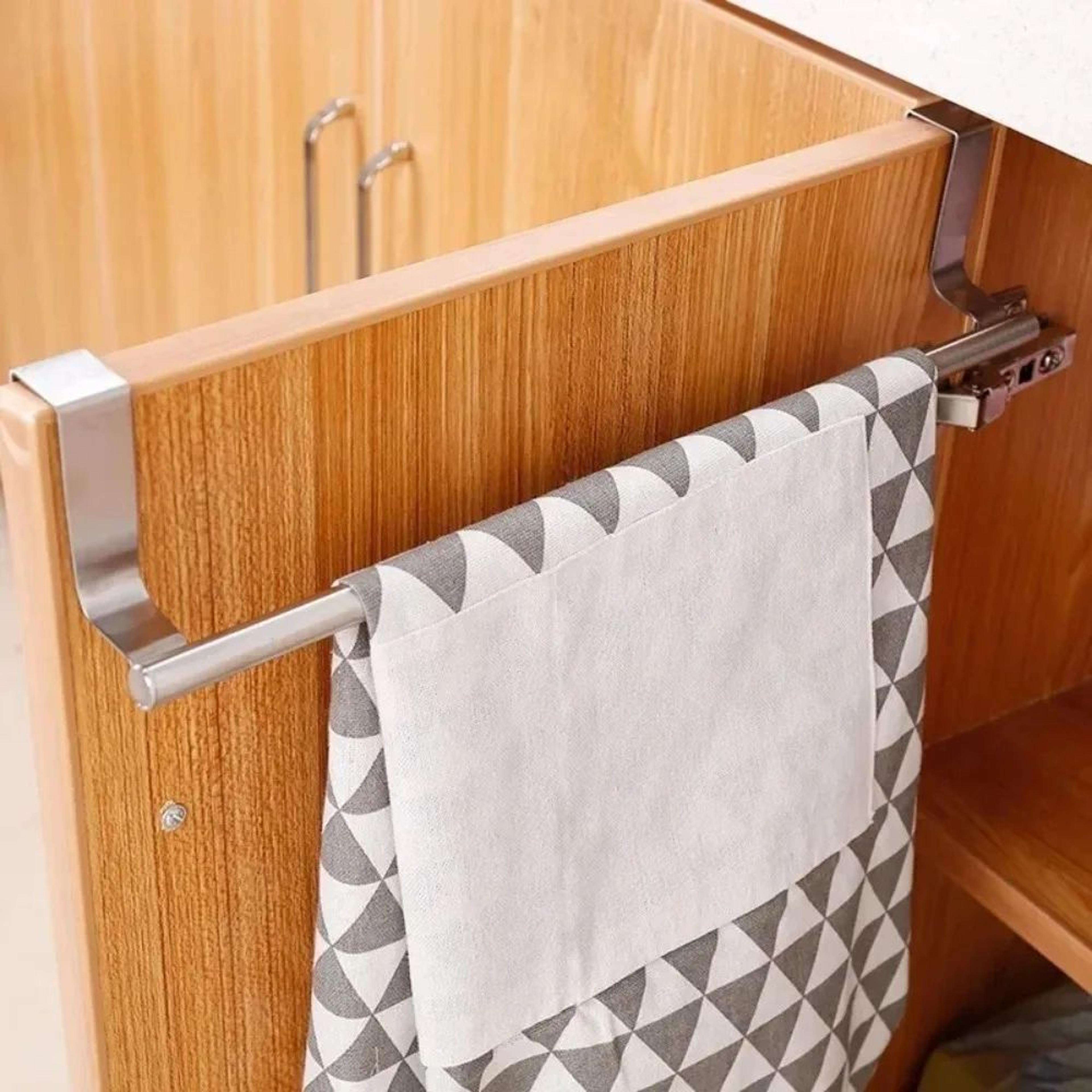 NoDrill Stainless Steel Towel Bar  Over The Door SpaceSaving Bathroom  Kitchen Rack 1
