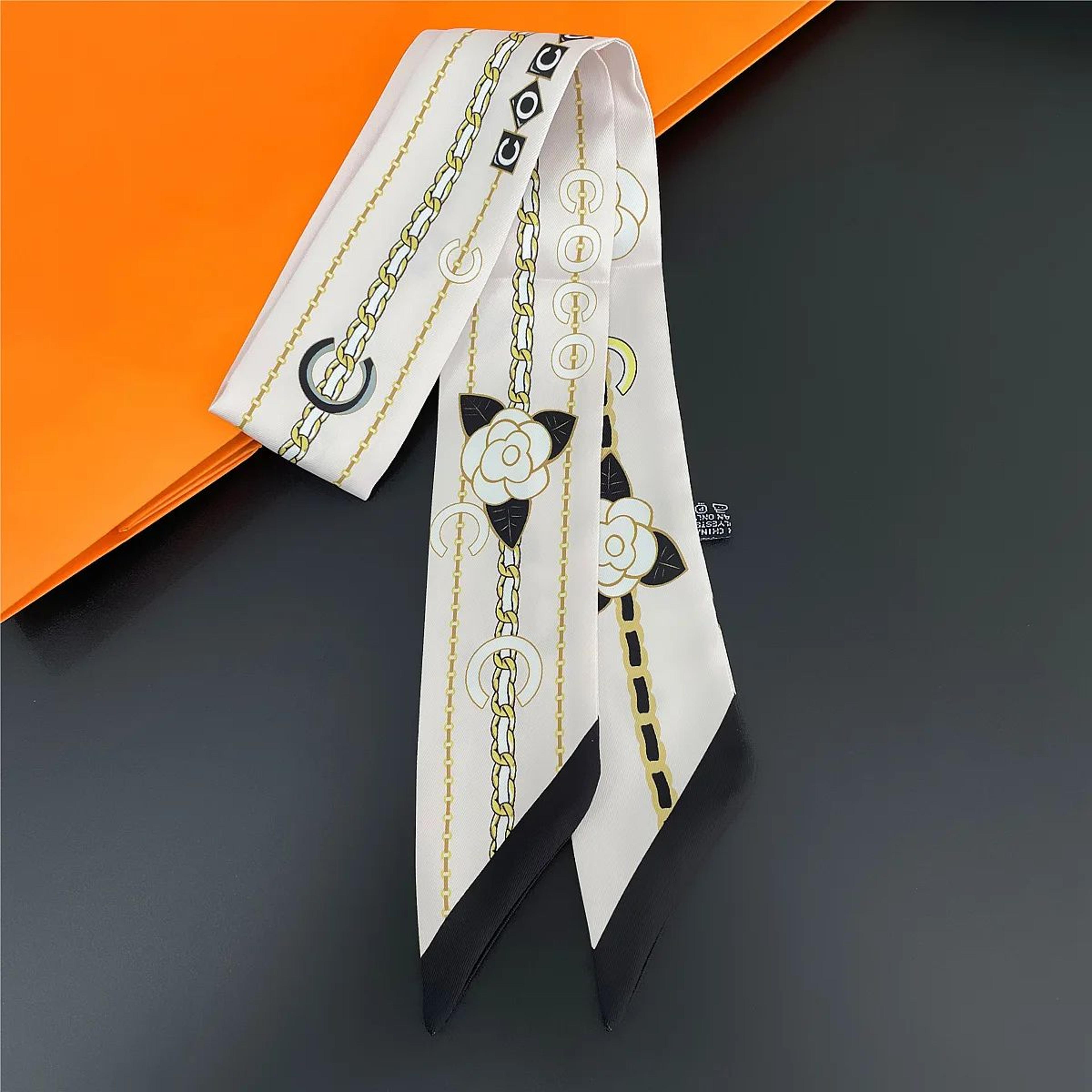 Elegant Black  White Silk Twilly Scarf  DoubleSided French Ribbon Hair  Bag Accessory 6