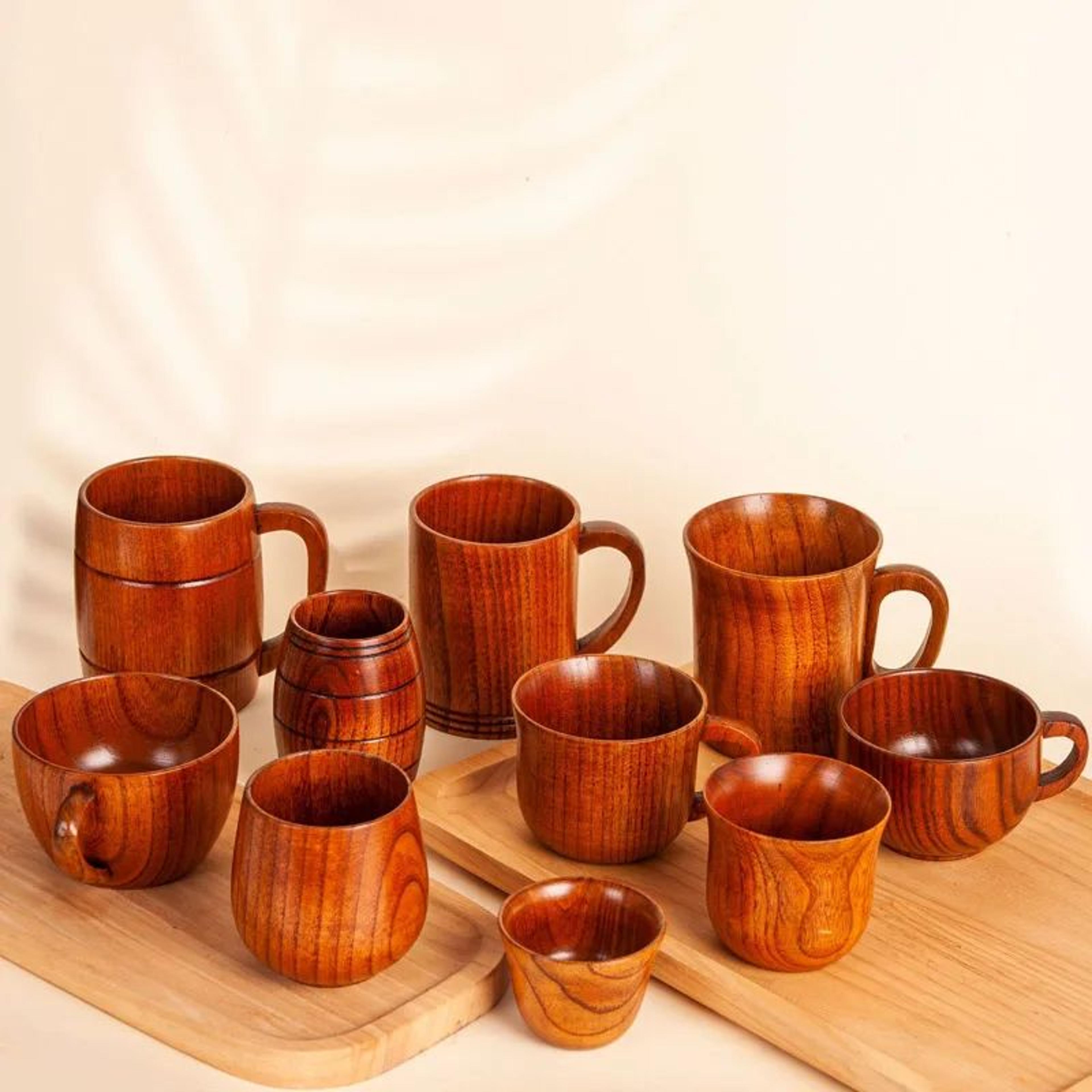 Handcrafted Jujube Wood Mug  Natural Wooden Coffee Cup With Ergonomic Handle 1