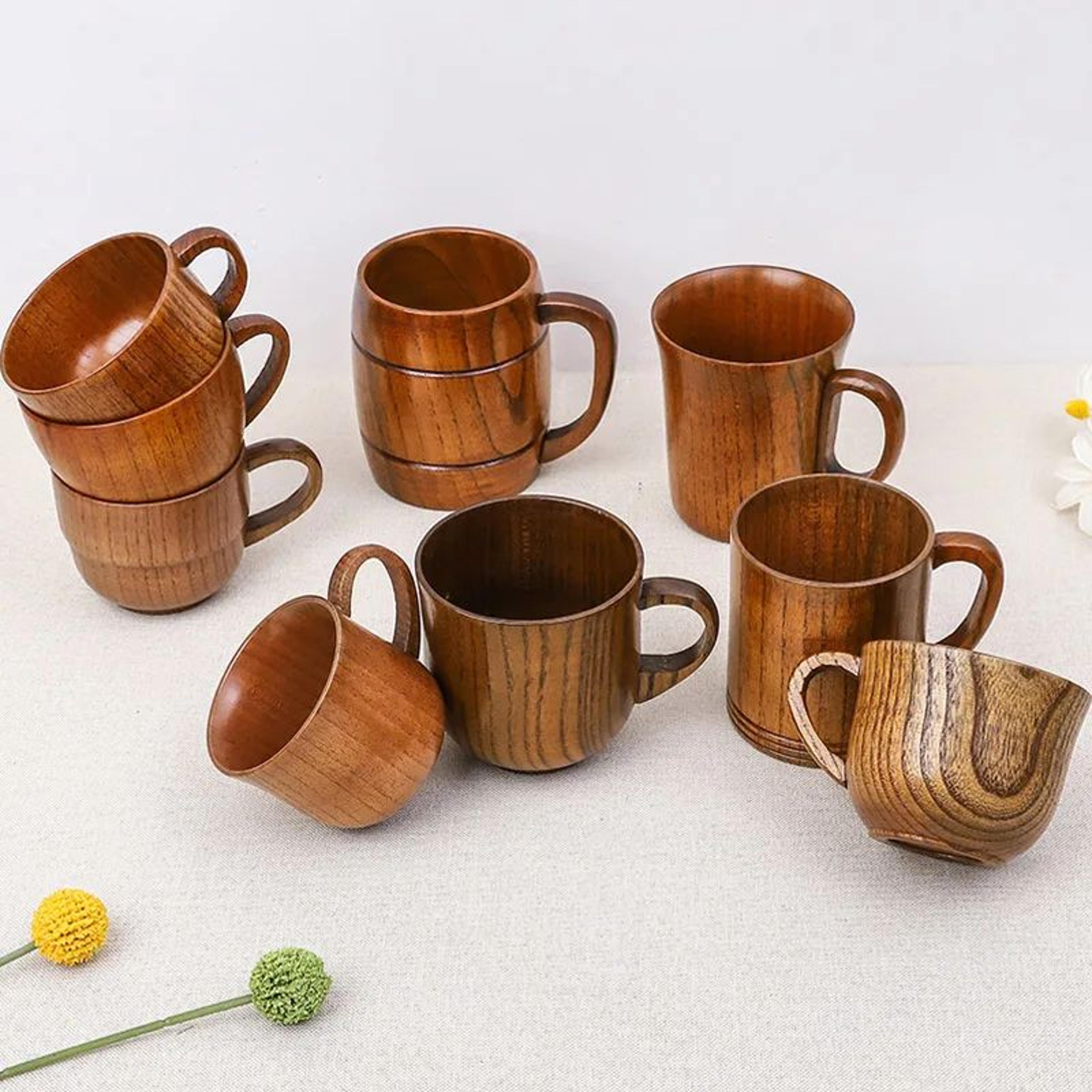 Handcrafted Jujube Wood Mug  Natural Wooden Coffee Cup With Ergonomic Handle 2