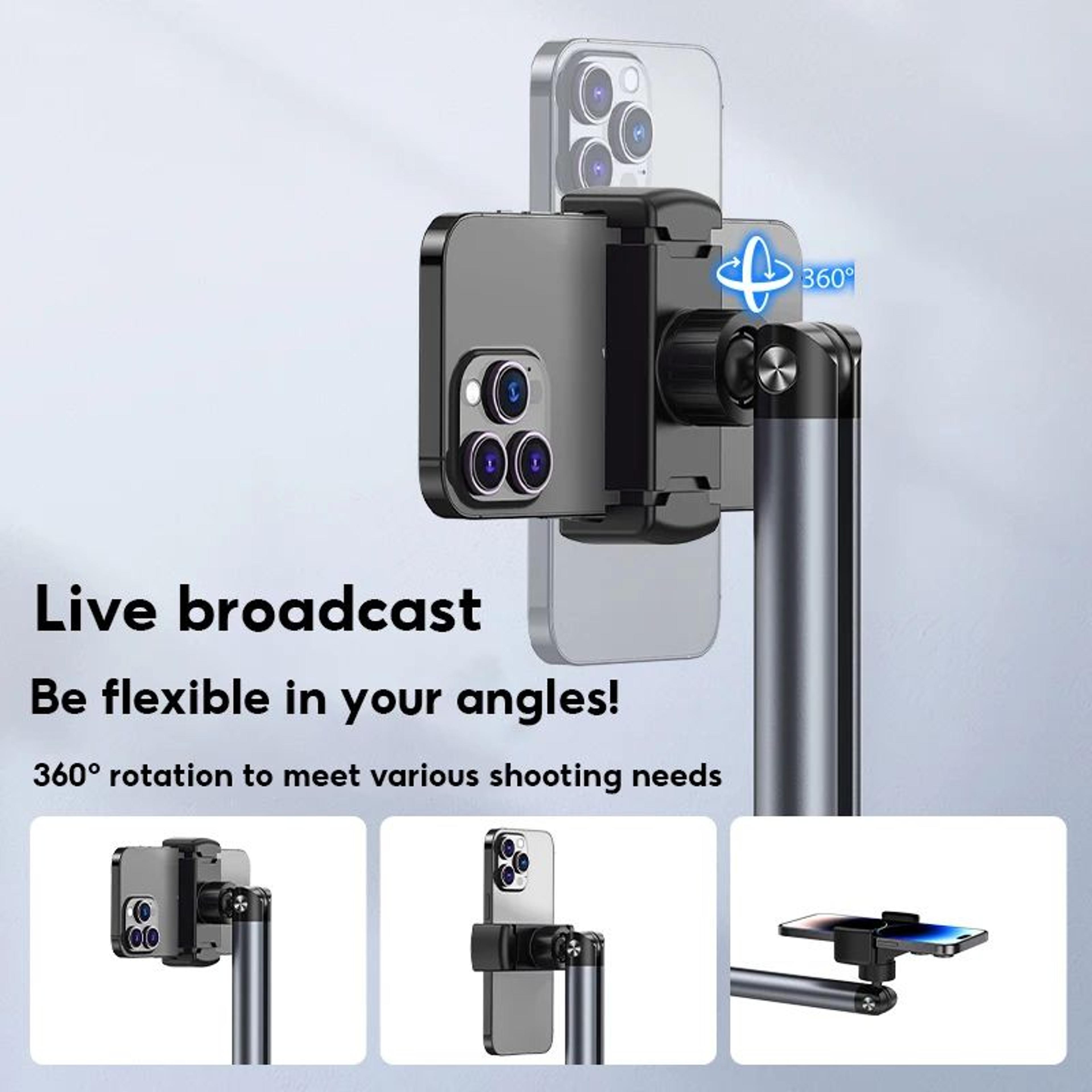 overhead phone floor stand adjustable holder with weighted base and 360 degree rotation