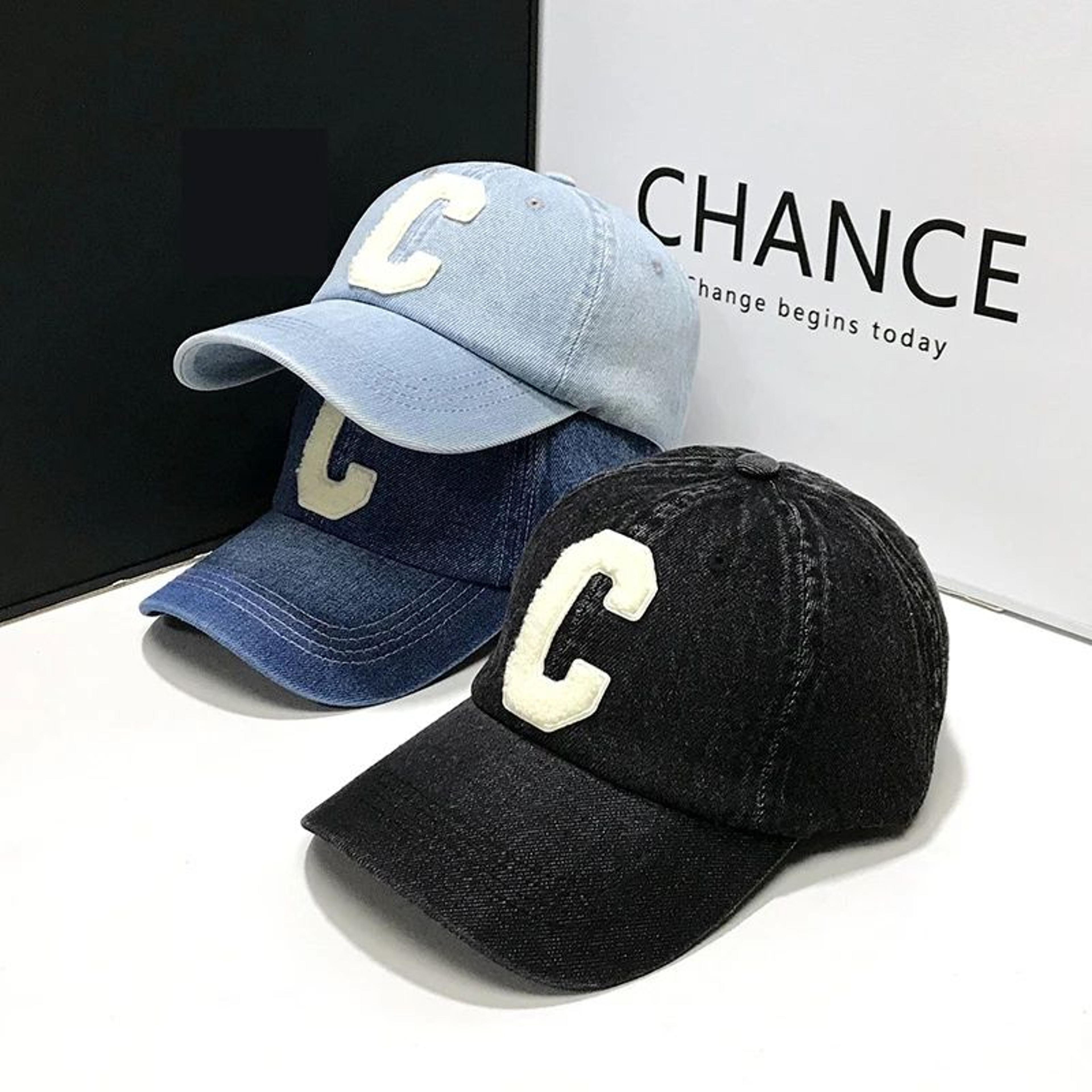 vintage denim baseball cap with embroidered letter c – adjustable cotton baseball cap for men & women