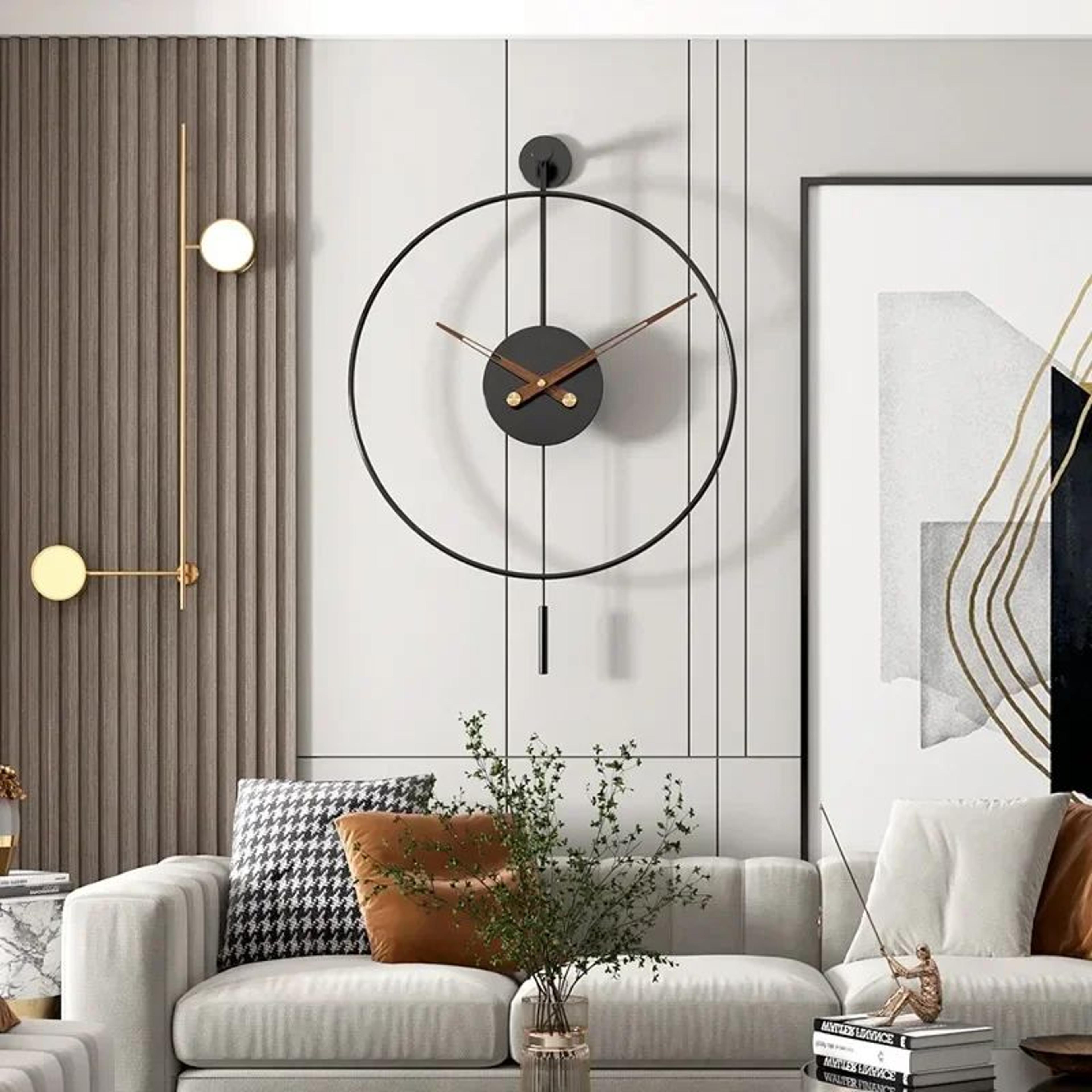 Modern Minimalist Swing Pendulum Wall Clock  Silent Decorative Metal Wall Clock For Living Room  Of 1