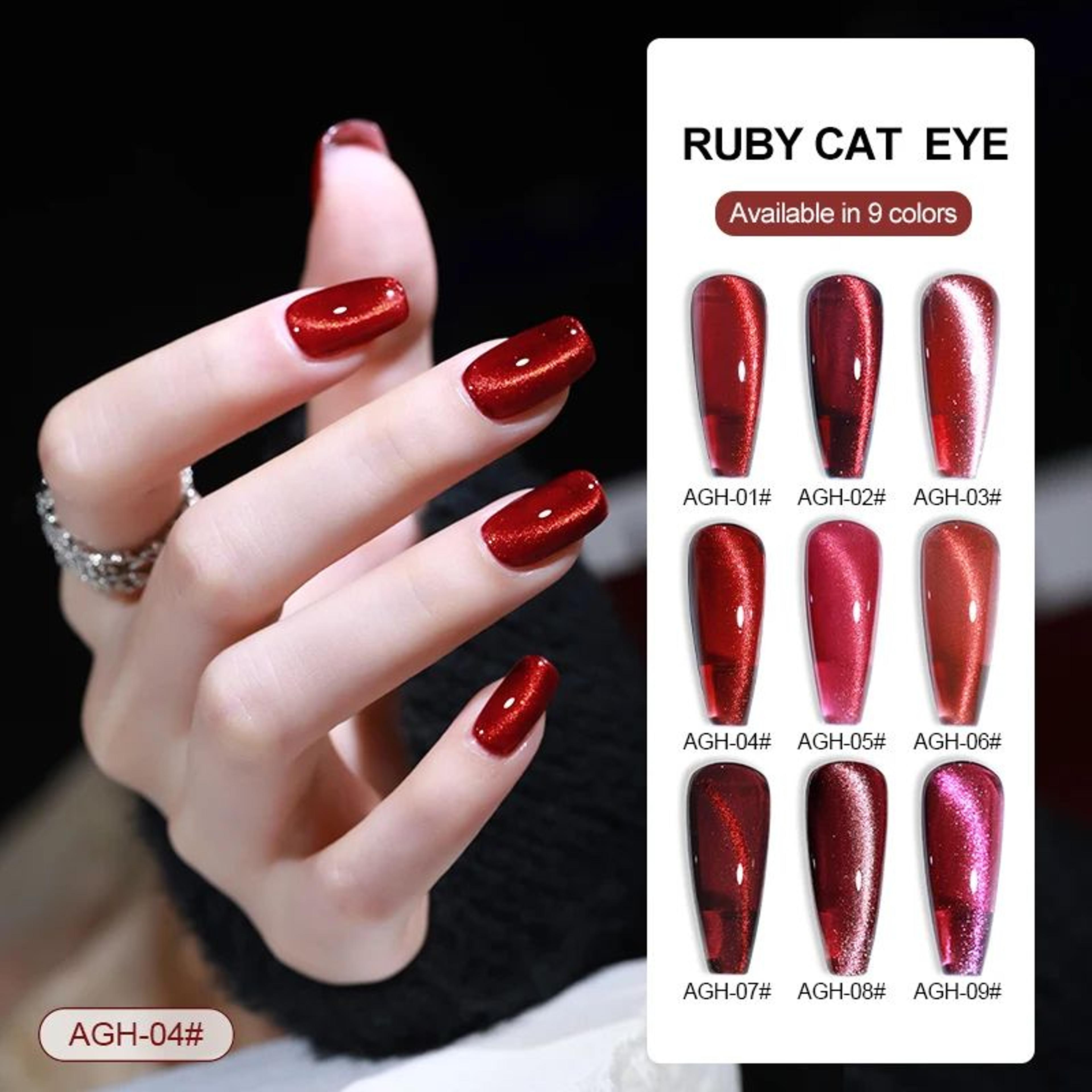 cherry ruby magnetic cat eye gel nail polish – 15ml chameleon red uv/led manicure gel
