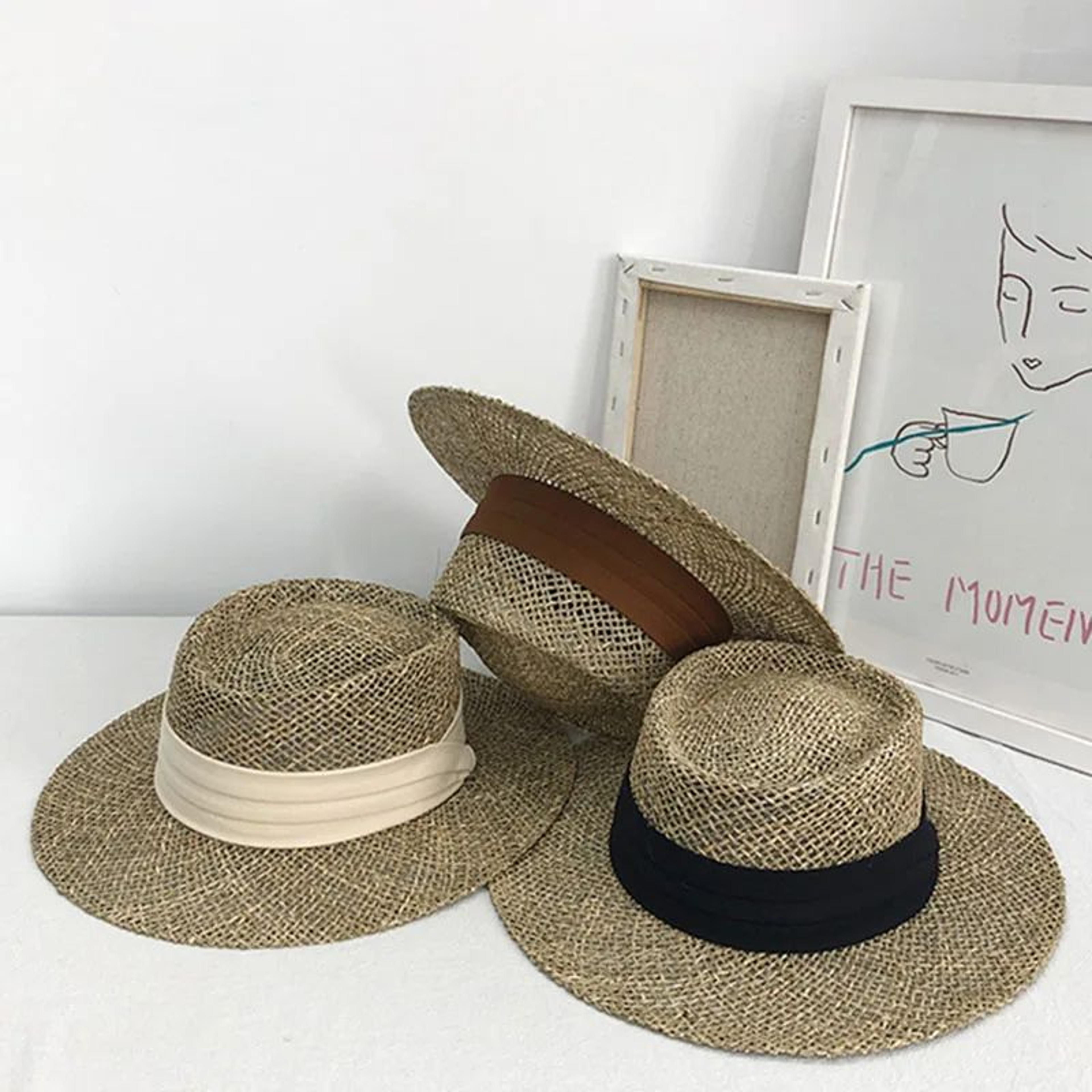 Handmade Straw Beach Hat  Elegant Panama Hat For Women With Concave Flat Brim Sun Protection 4