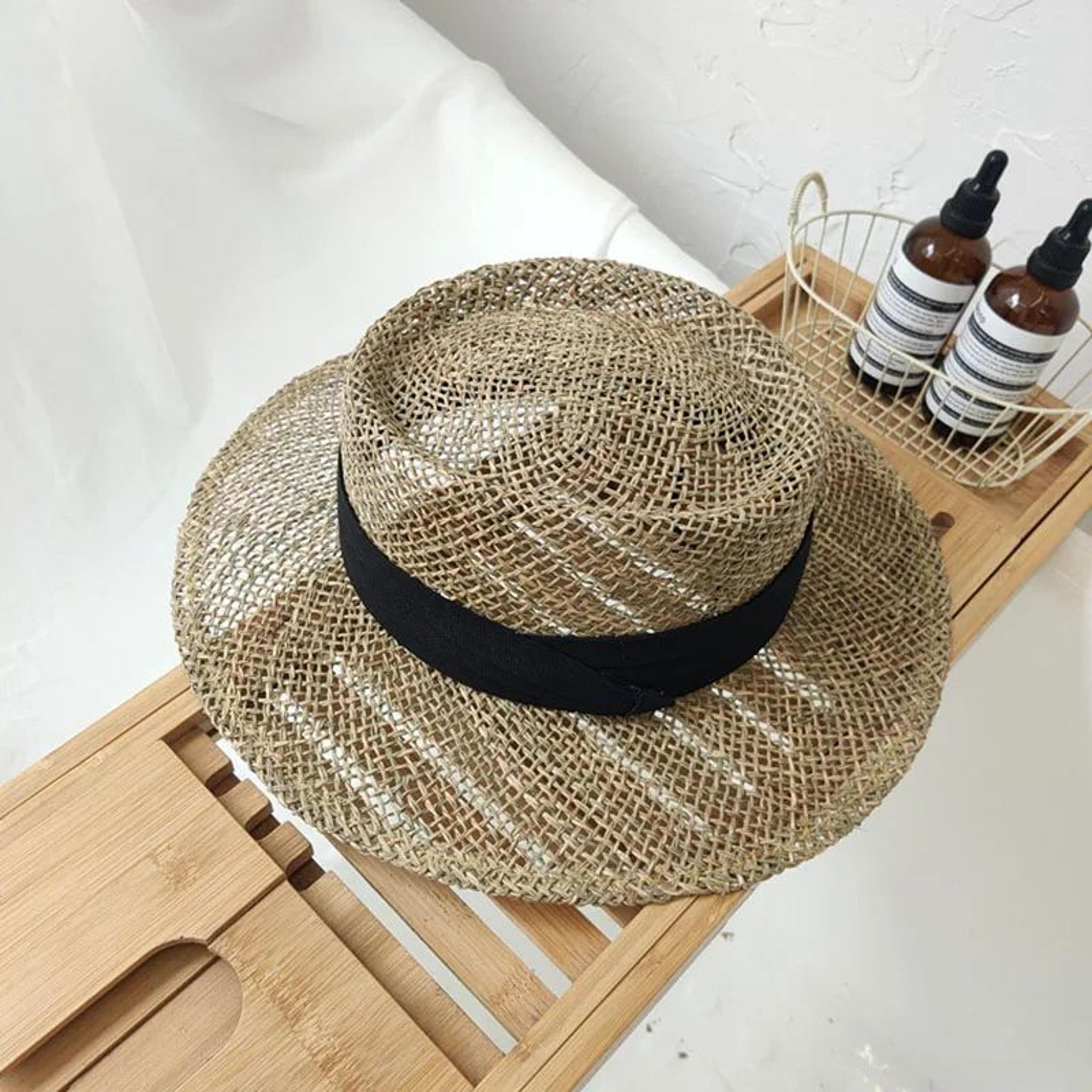 Handmade Straw Beach Hat  Elegant Panama Hat For Women With Concave Flat Brim Sun Protection 9