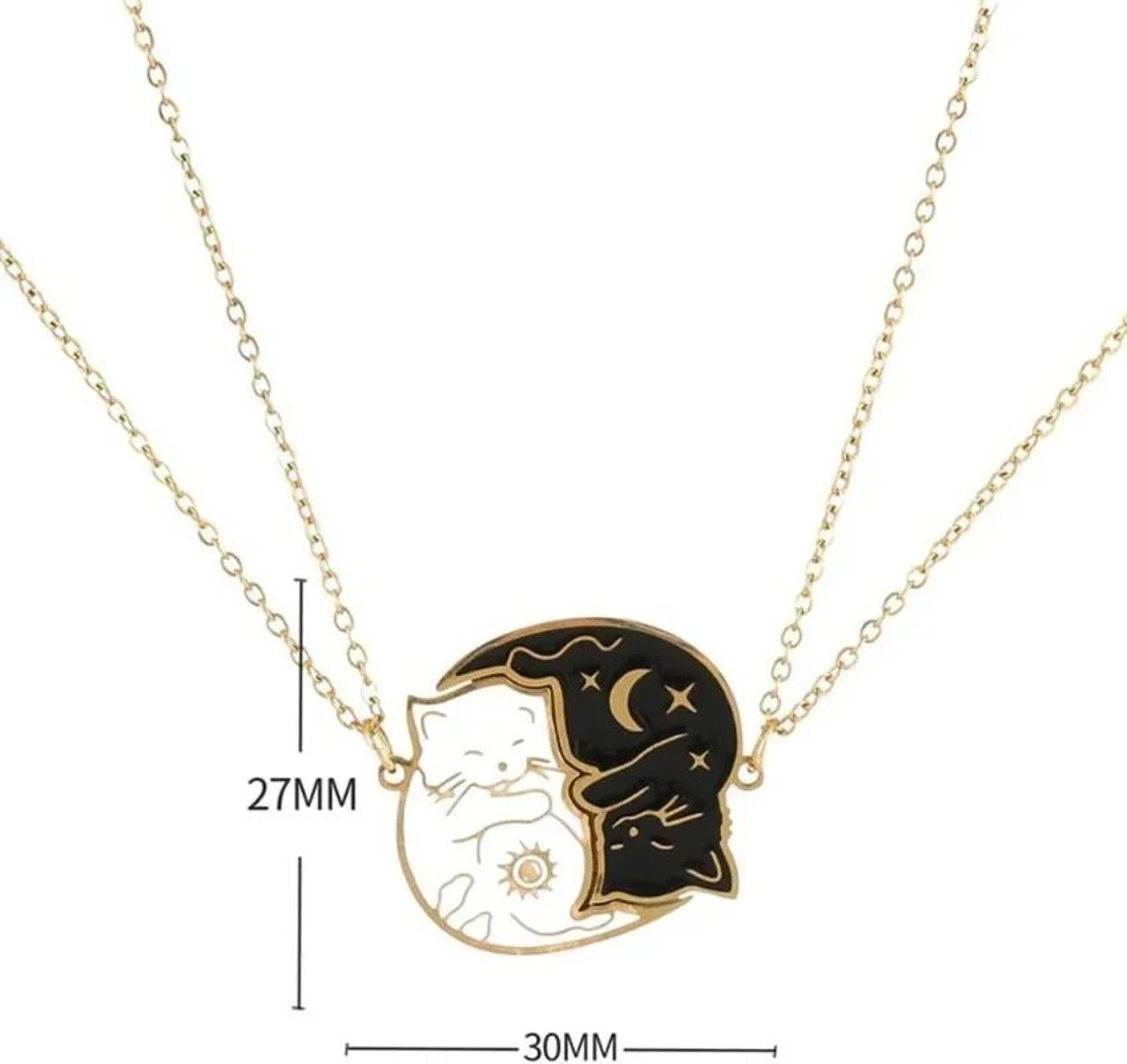 Embrace Love Cat Couple Necklace Set  Stainless Steel Matching Cat Pendant For Best Friends  Couple 5