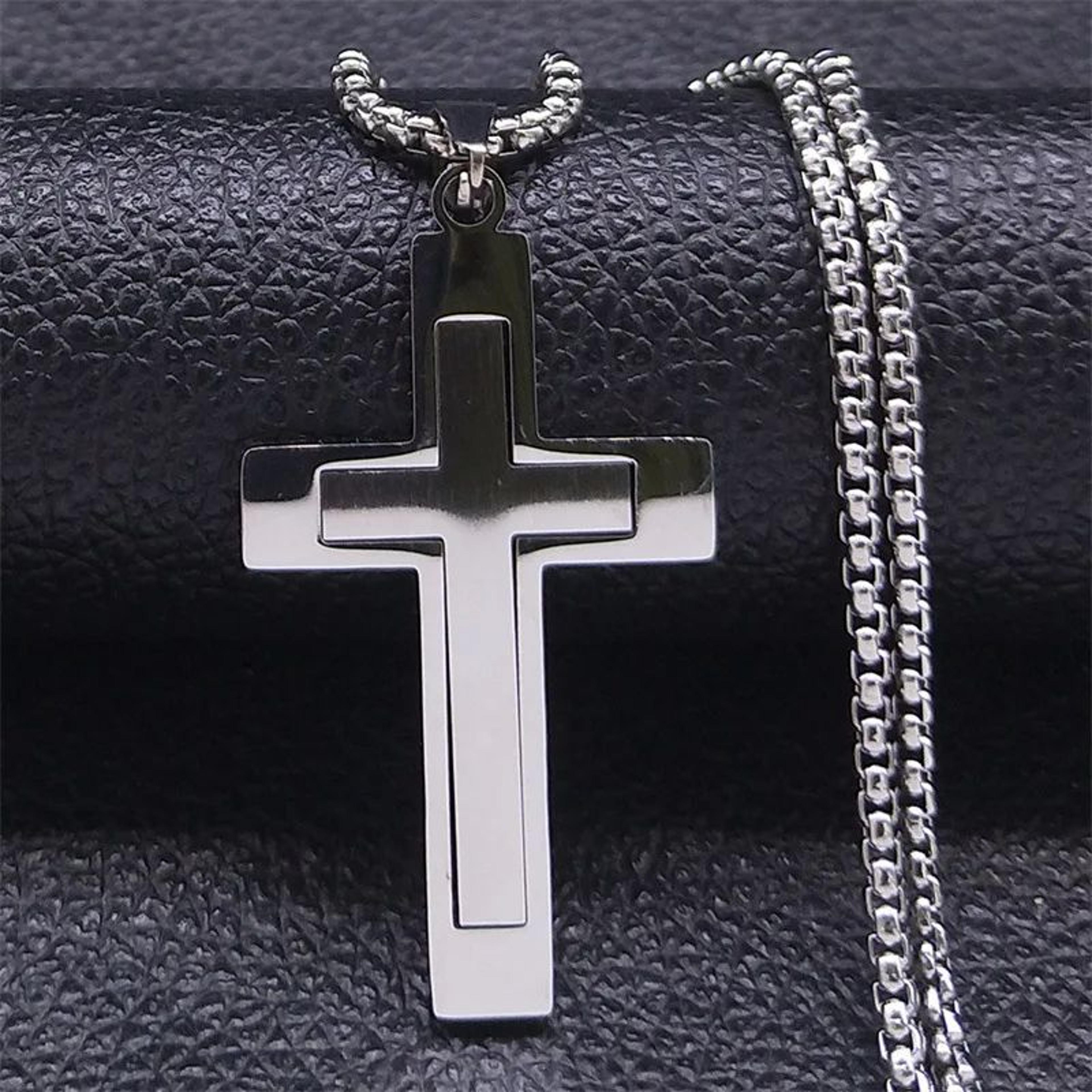 FaithGuard Stainless Steel Cross Pendant Necklace  Unisex Christian Cross Necklace With 60cm Chain 2