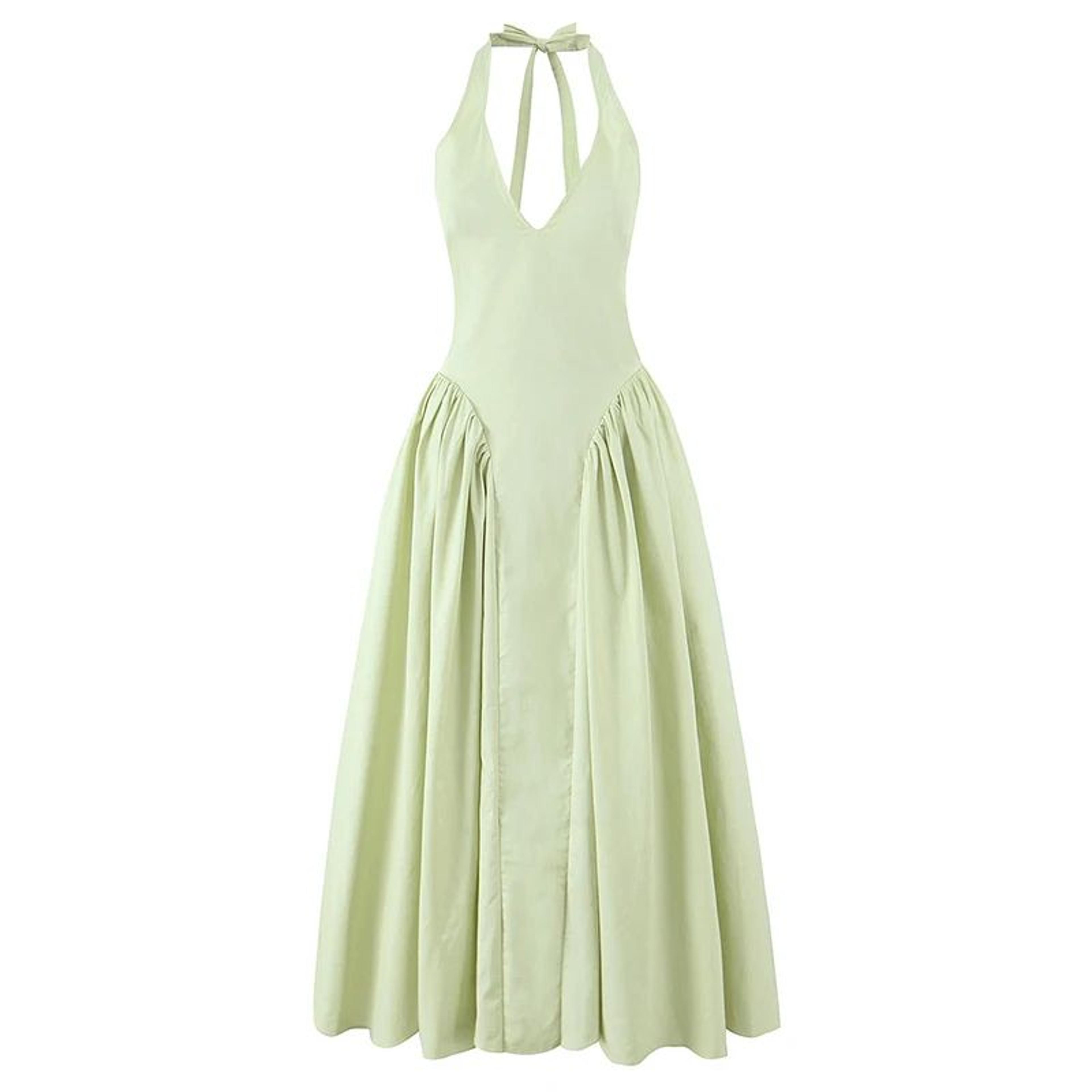 Elegant Backless Halter ALine Midi Dress  Summer Backless Halter Dress For Women 1